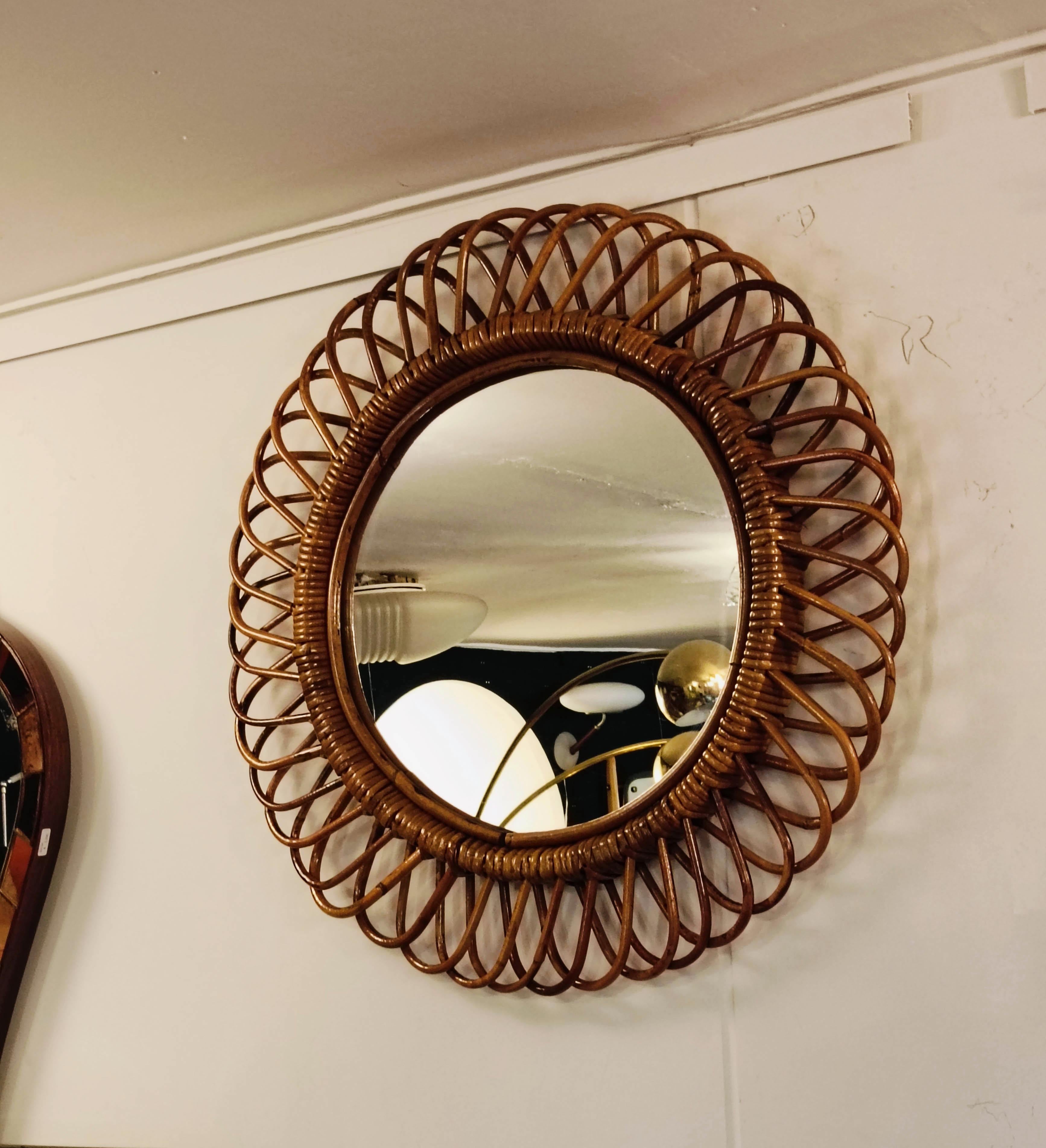 Miroir mural rond en bambou, Franco Albini pour Bonacina, Italie, années 1960 en vente 1