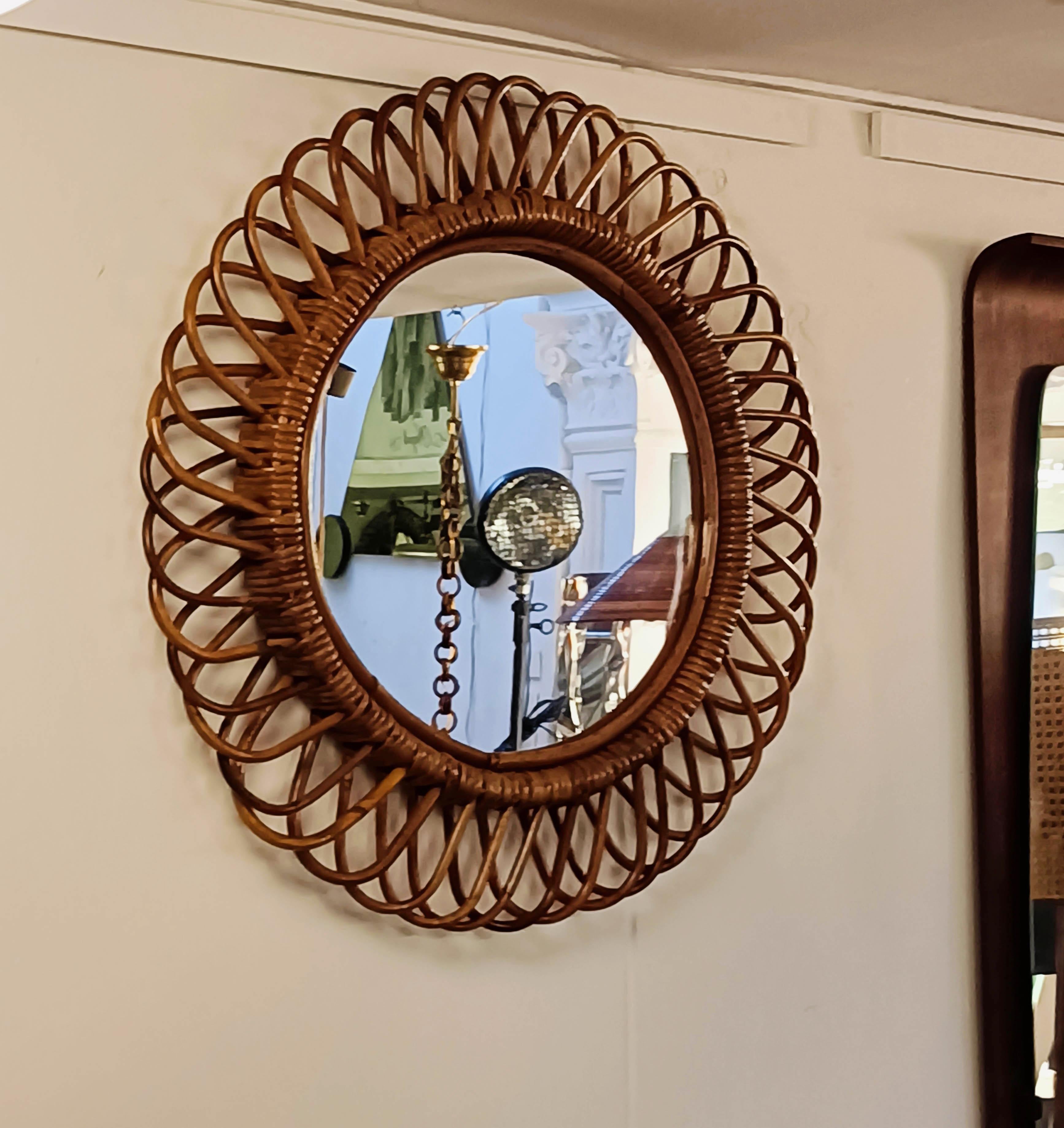 Miroir mural rond en bambou, Franco Albini pour Bonacina, Italie, années 1960 en vente 2