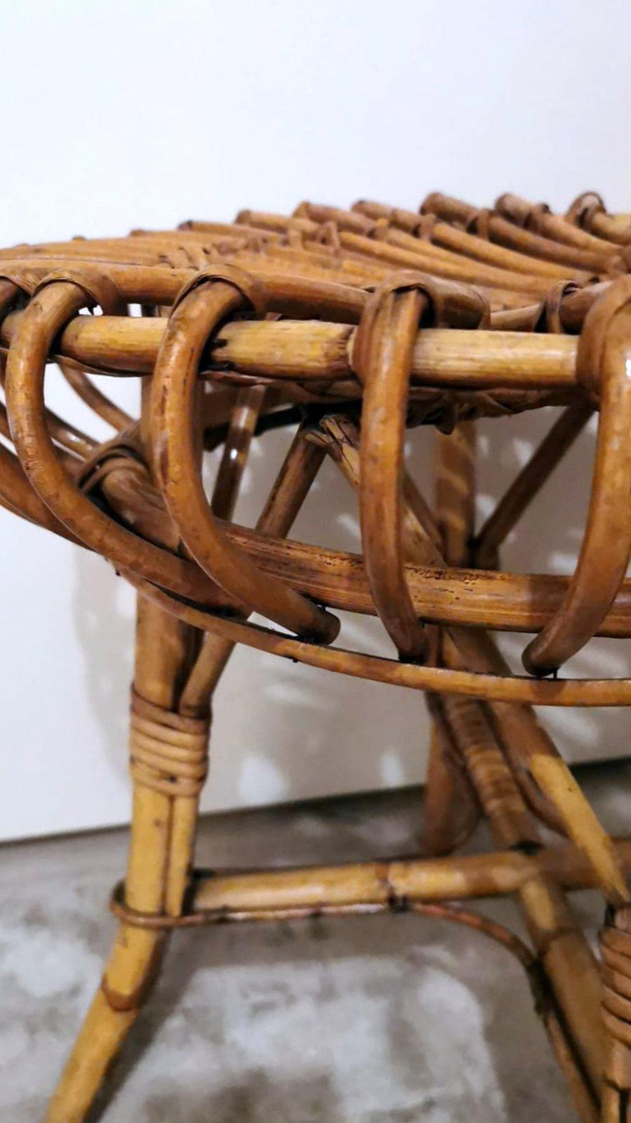 Franco Albini For Bonacina Italian Vintage Stool In Bamboo And “Midollino” 6