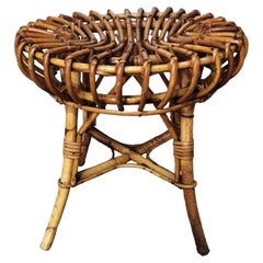 Franco Albini Para Bonacina Taburete Vintage Italiano De Bambú Y "Midollino"