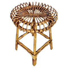 Franco Albini For Bonacina Italian Antique Stool In Bamboo And Wicker