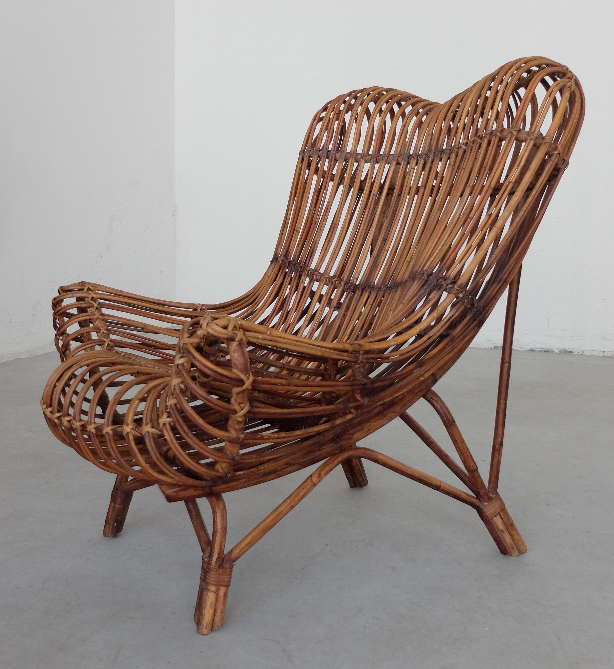 Mid-Century Modern Franco Albini for Bonacina, Midcentury Rattan Chair 