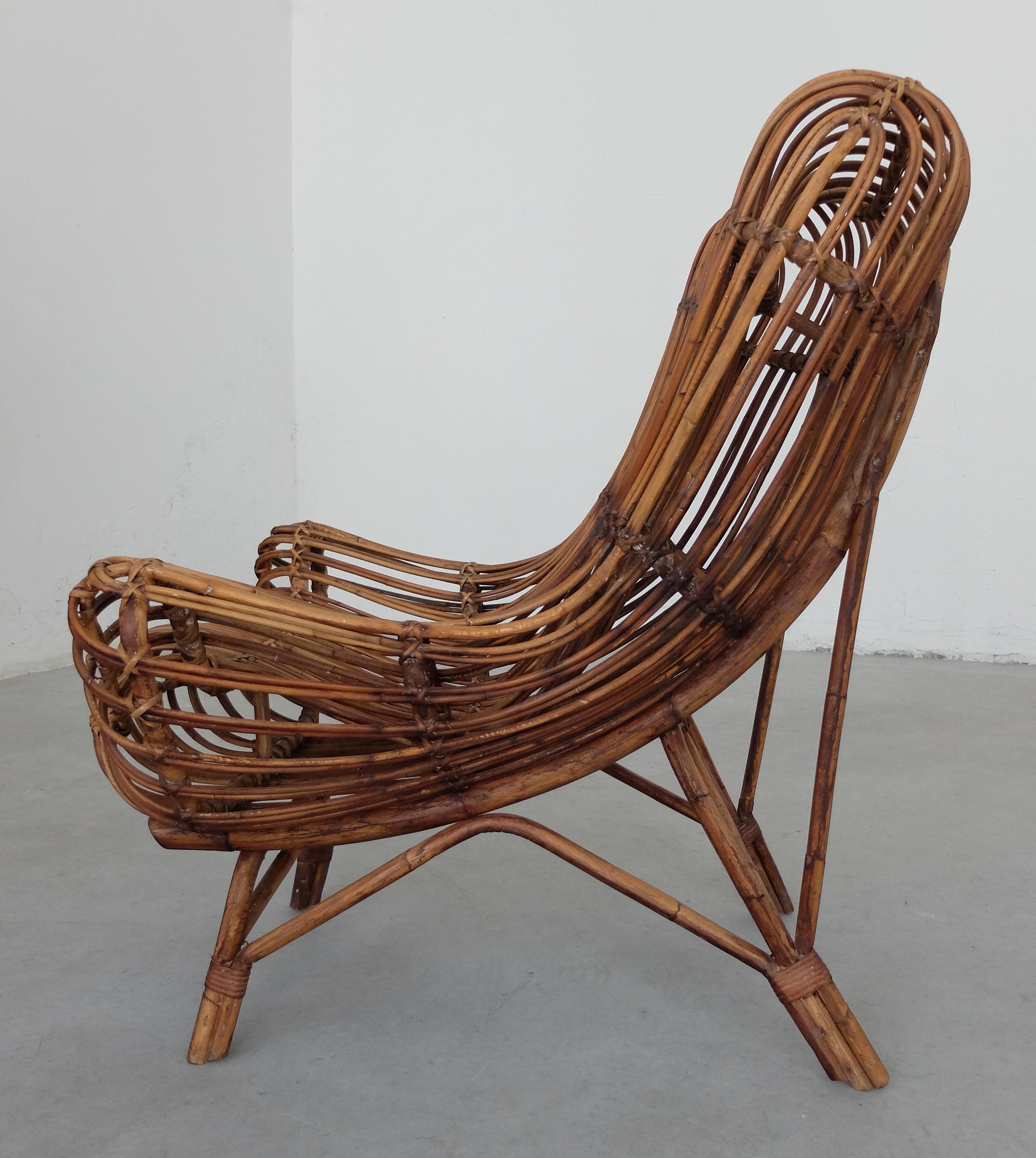Mid-Century Modern Franco Albini for Bonacina, Midcentury Rattan Chair 