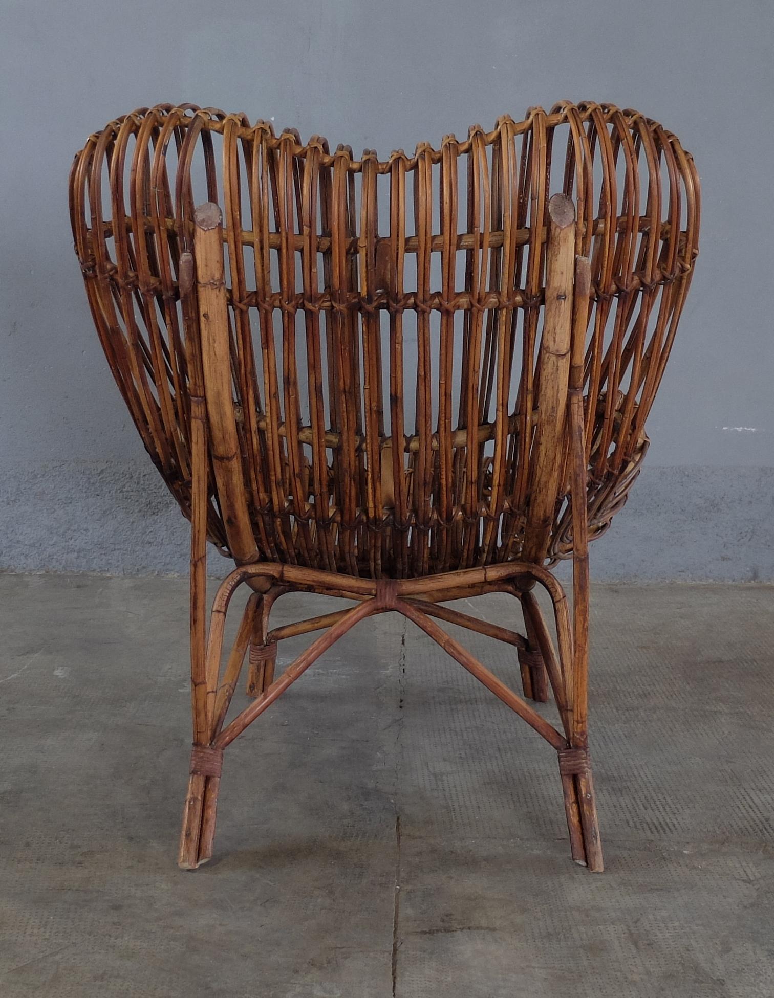 Italian Franco Albini for Bonacina, Midcentury Rattan Chair 