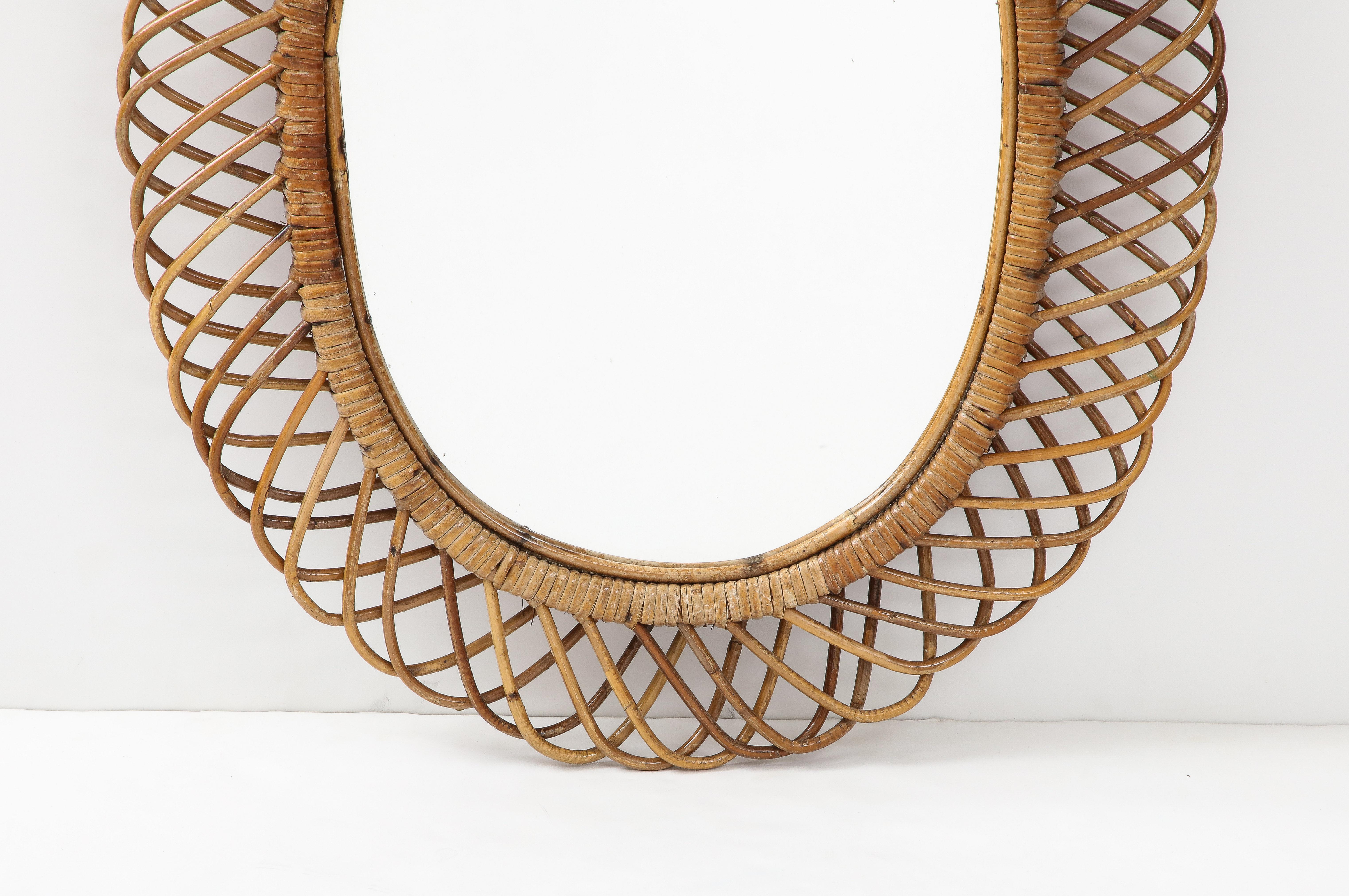 Franco Albini for Bonacina Oval Bamboo and Rattan Mirror, Italy, 1950s In Good Condition For Sale In New York, NY