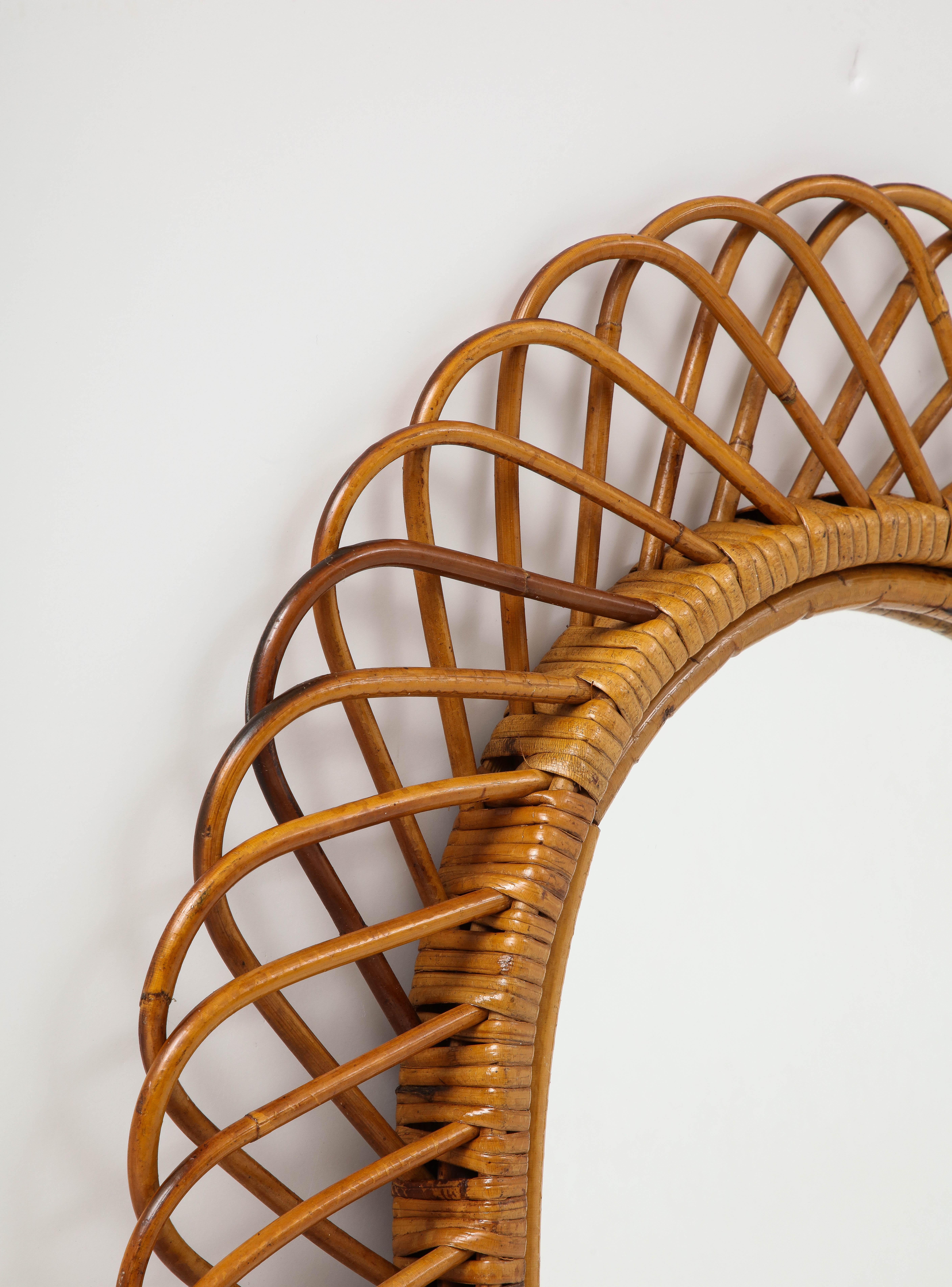 Mid-20th Century Franco Albini for Bonacina Oval Bamboo and Rattan Mirror, Italy, 1950s