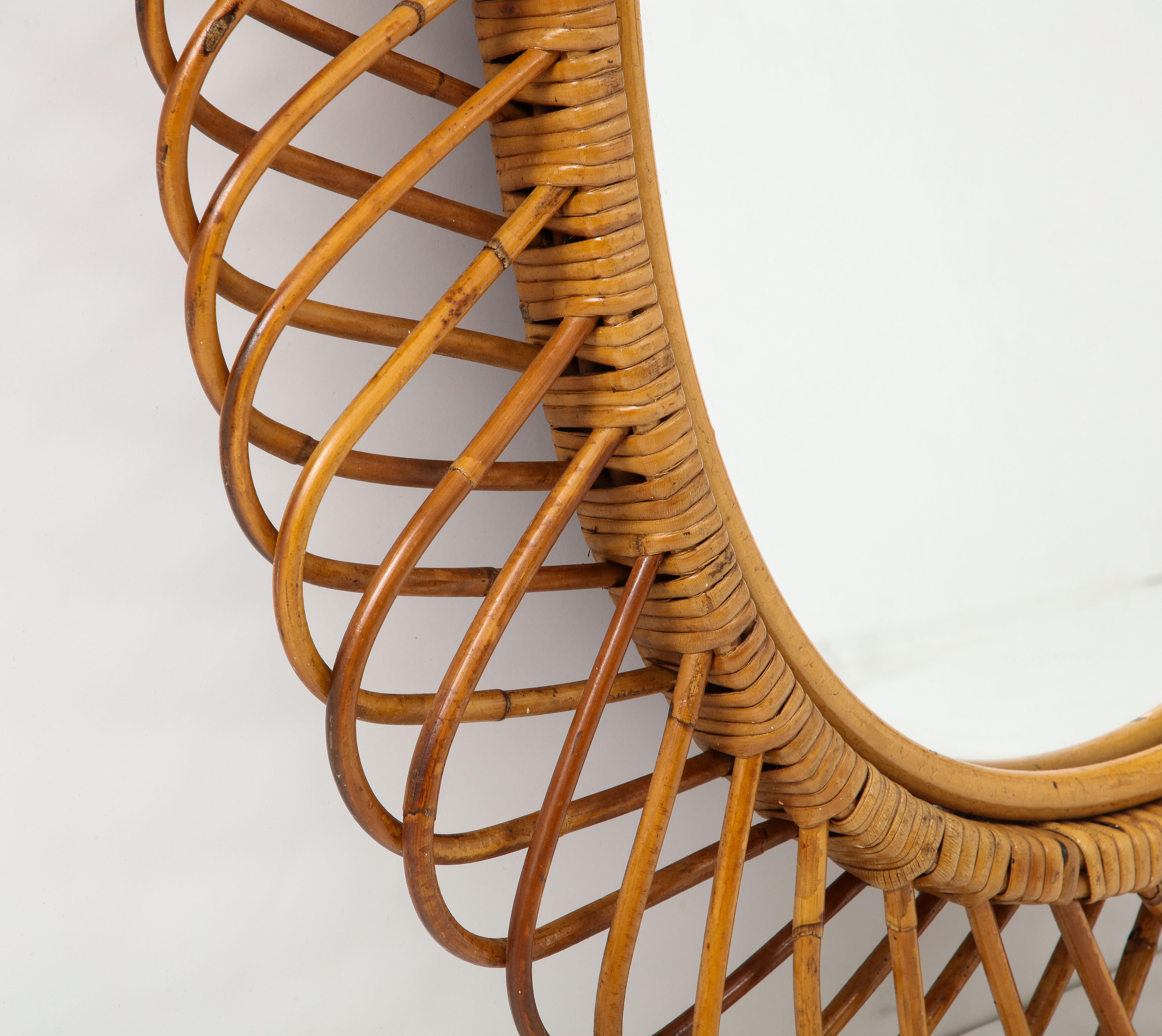 Franco Albini for Bonacina Oval Bamboo and Rattan Mirror, Italy, 1950s 1