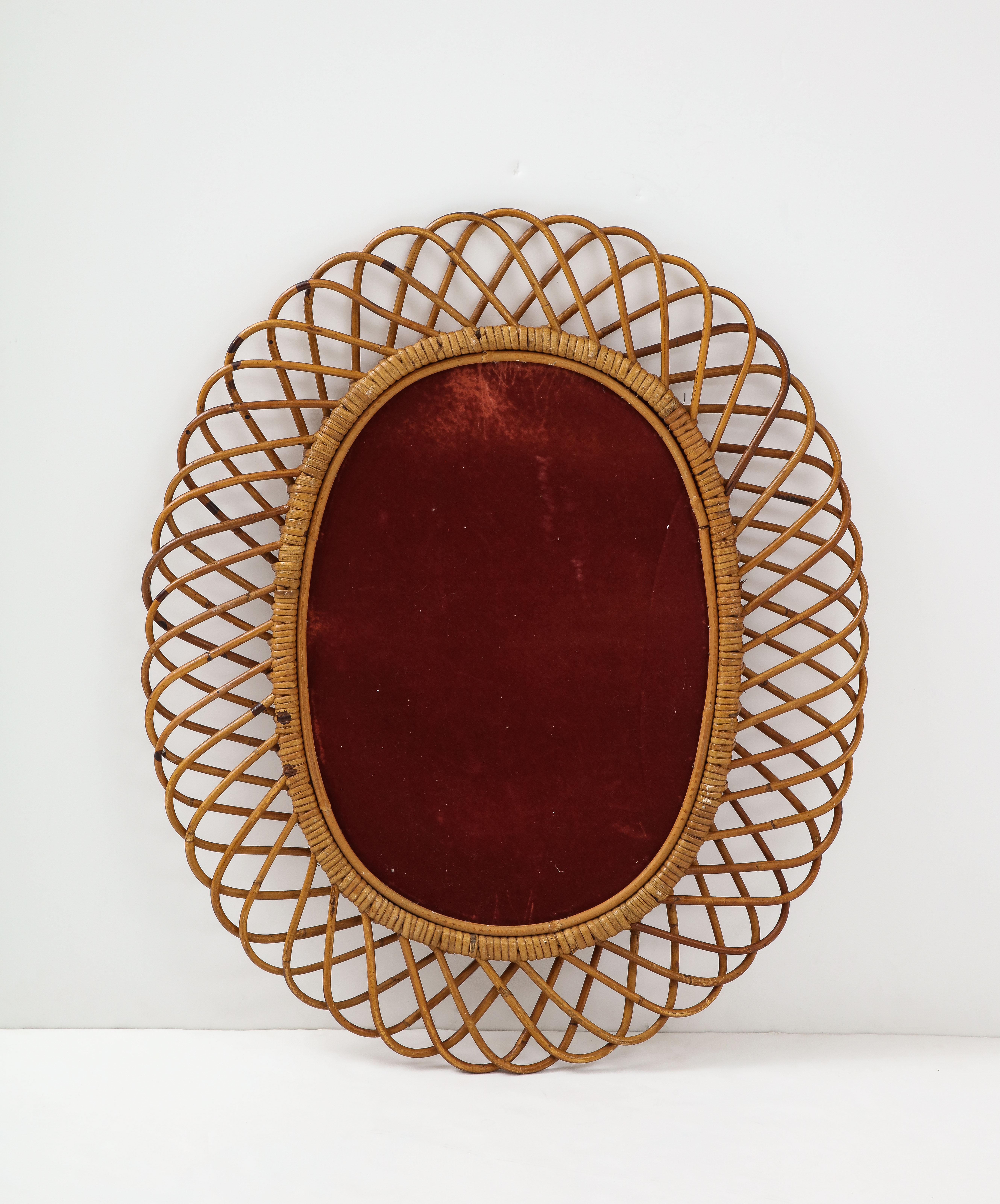 Franco Albini for Bonacina Oval Bamboo and Rattan Mirror, Italy, 1950s 2