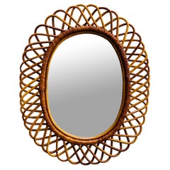 Franco Albini for Bonacina Rattan and Bamboo Oval Wall Mirror, Italy, 1960s