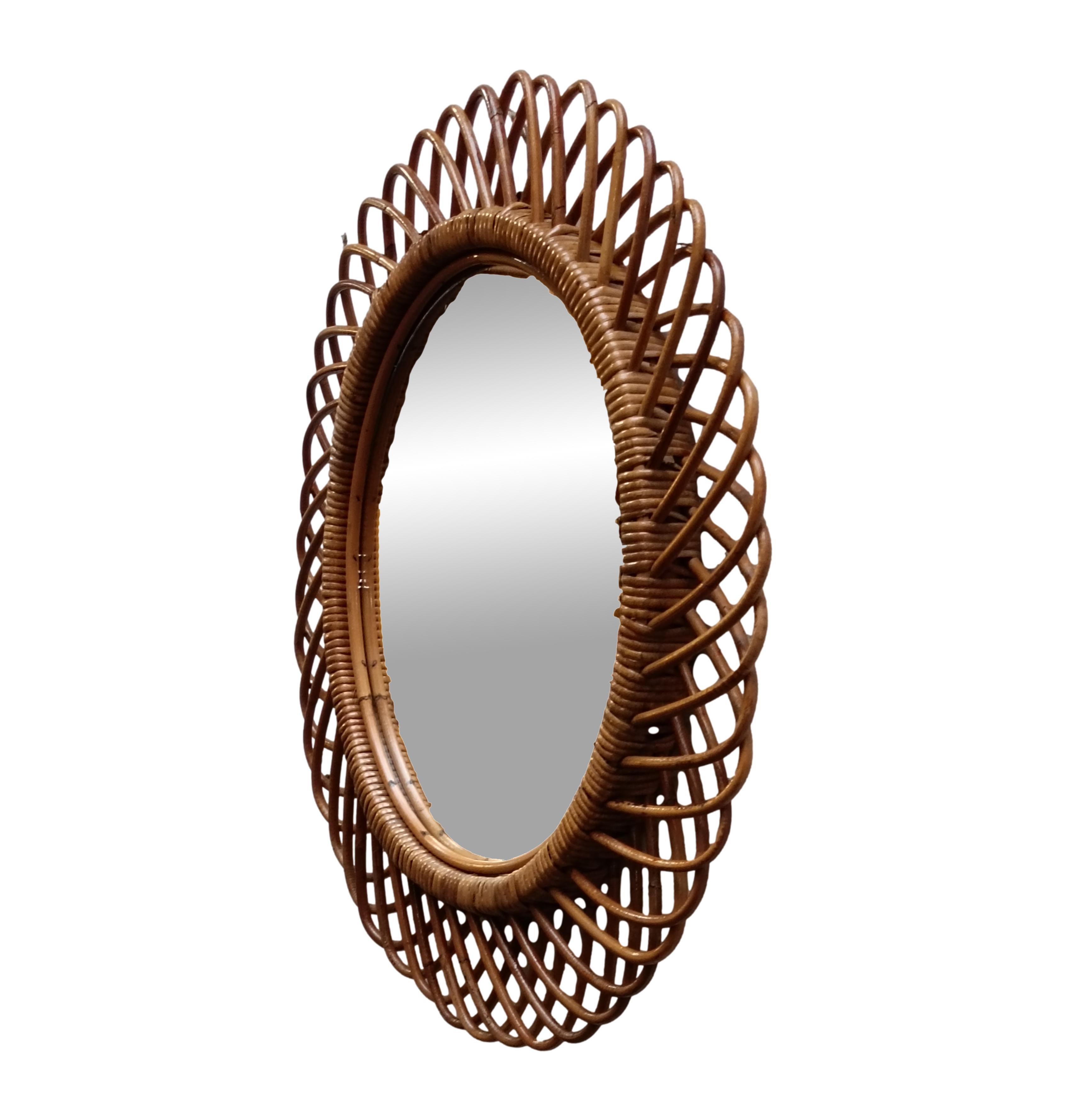 Mid-Century moderno Specchio da parete in rattan e bambù, Italia 1960 in vendita