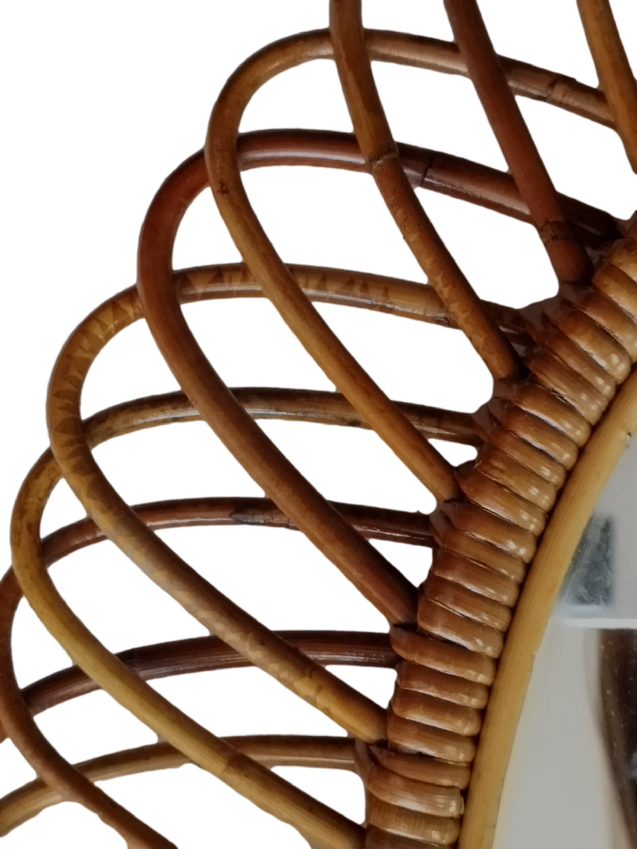 Italian Franco Albini for Bonacina Rattan and Bamboo Wall Mirror, Italy 1960s