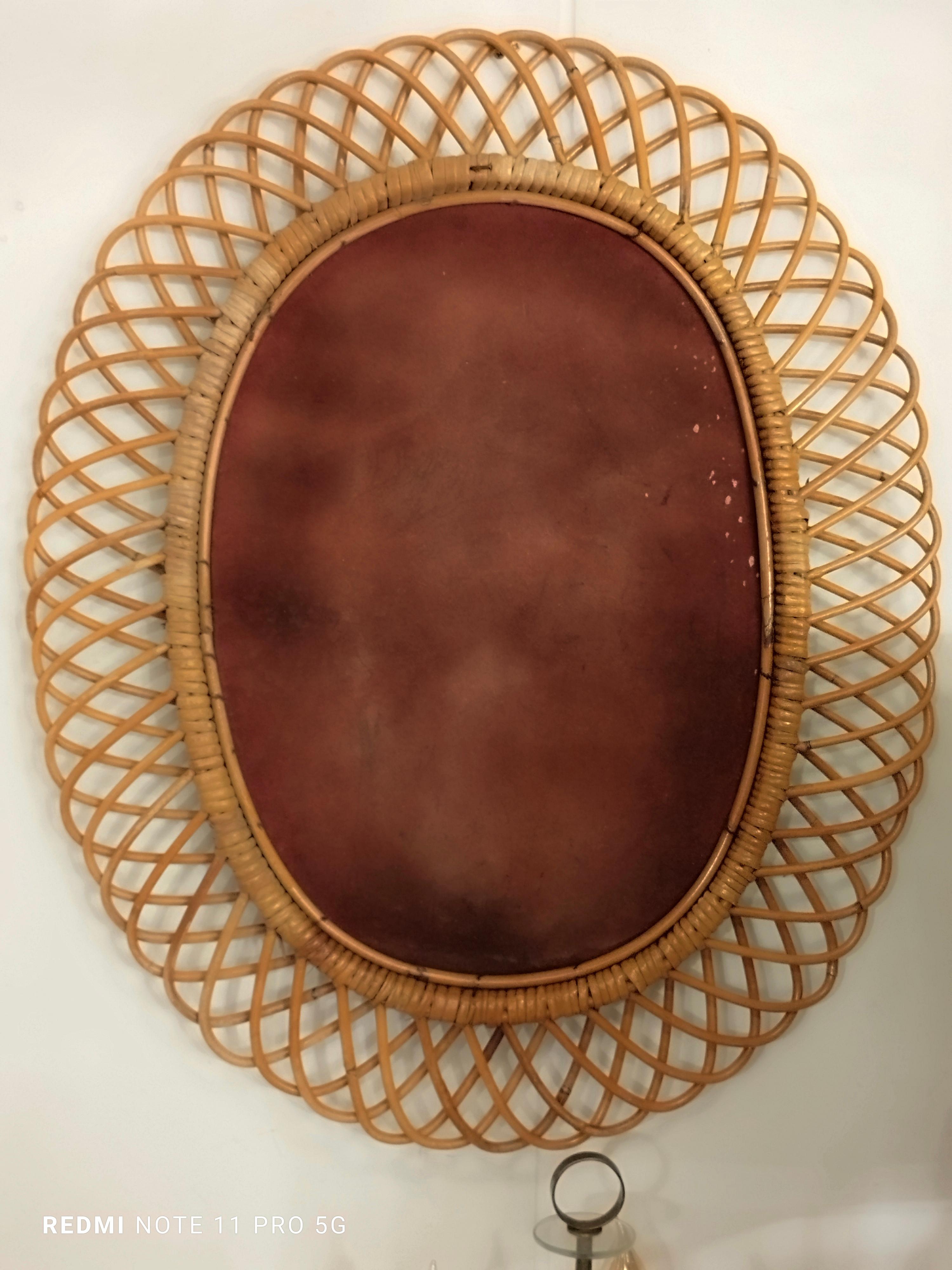 Franco Albini for Bonacina Rattan and Bamboo Wall Mirror, Italy 1960s In Good Condition In Naples, IT