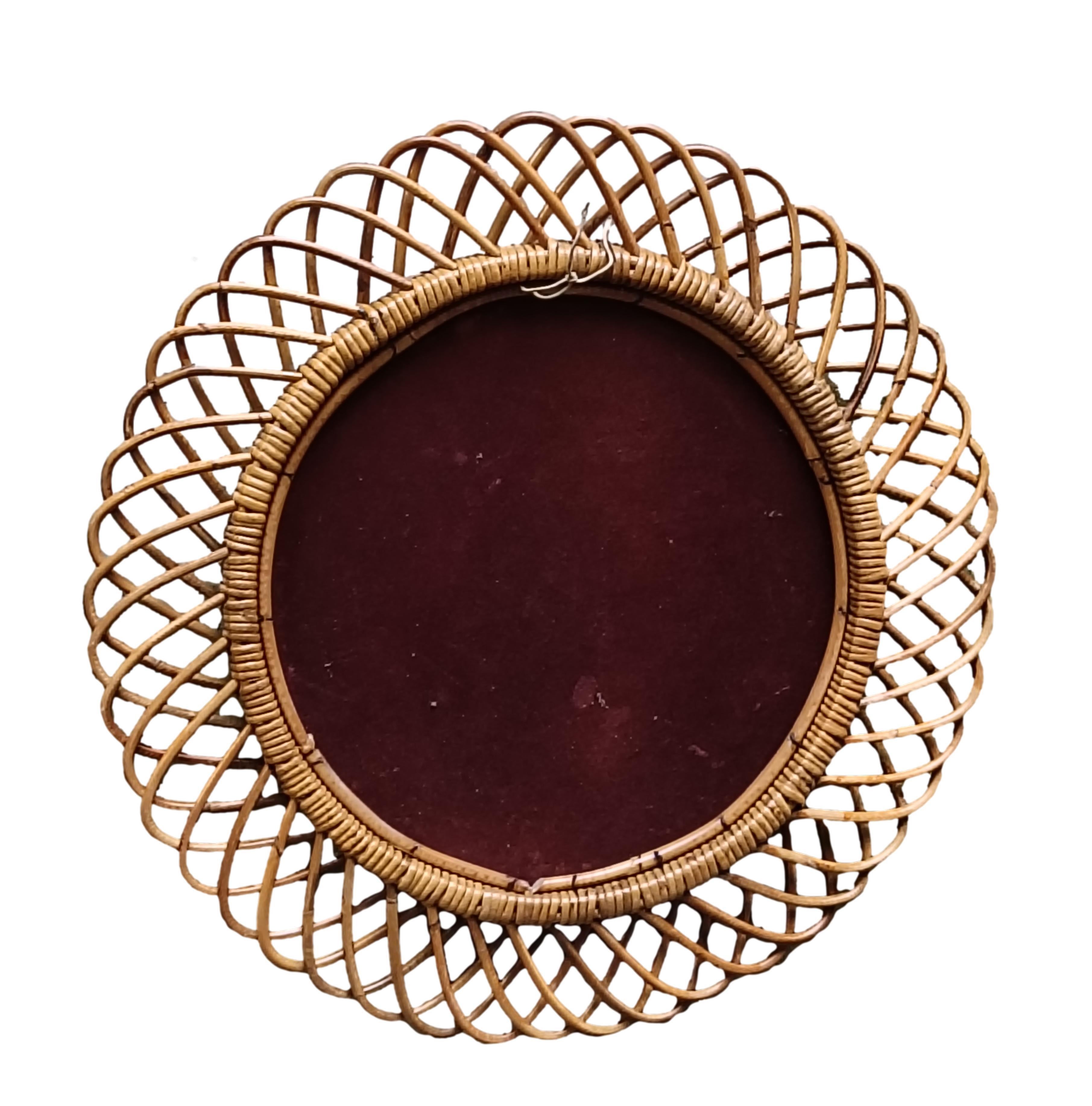 Bambù Specchio da parete in rattan e bambù, Italia 1960 in vendita