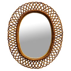 Franco Albini for Bonacina Rattan and Bamboo Wall Mirror, Italy 1960s
