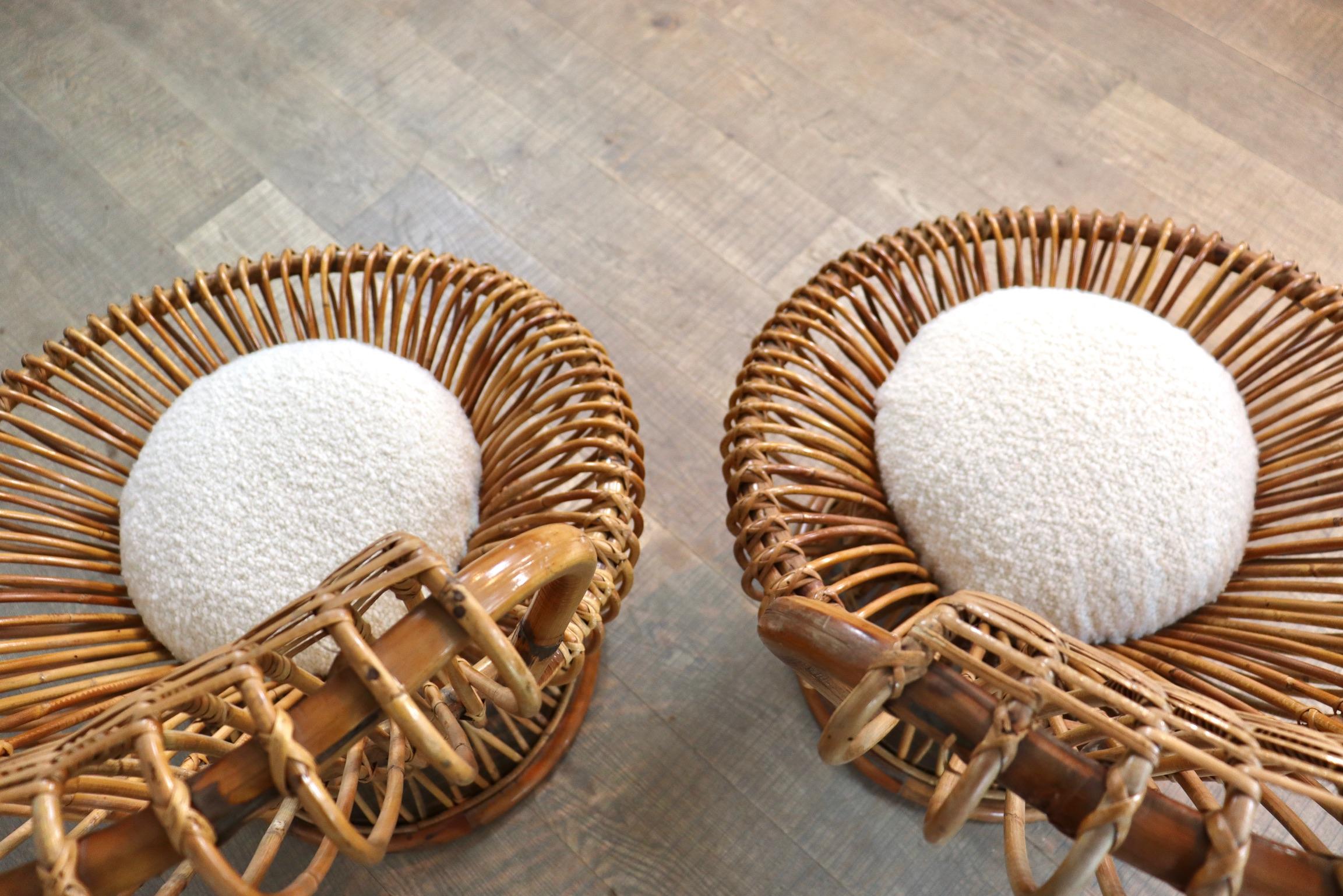 Franco Albini for Bonacina Rattan Margherita Chair with Bouclé Cushion 2