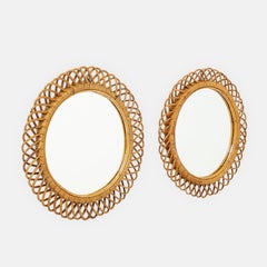 Franco Albini Round Bamboo and Rattan Mirrors, Italy, 1950s