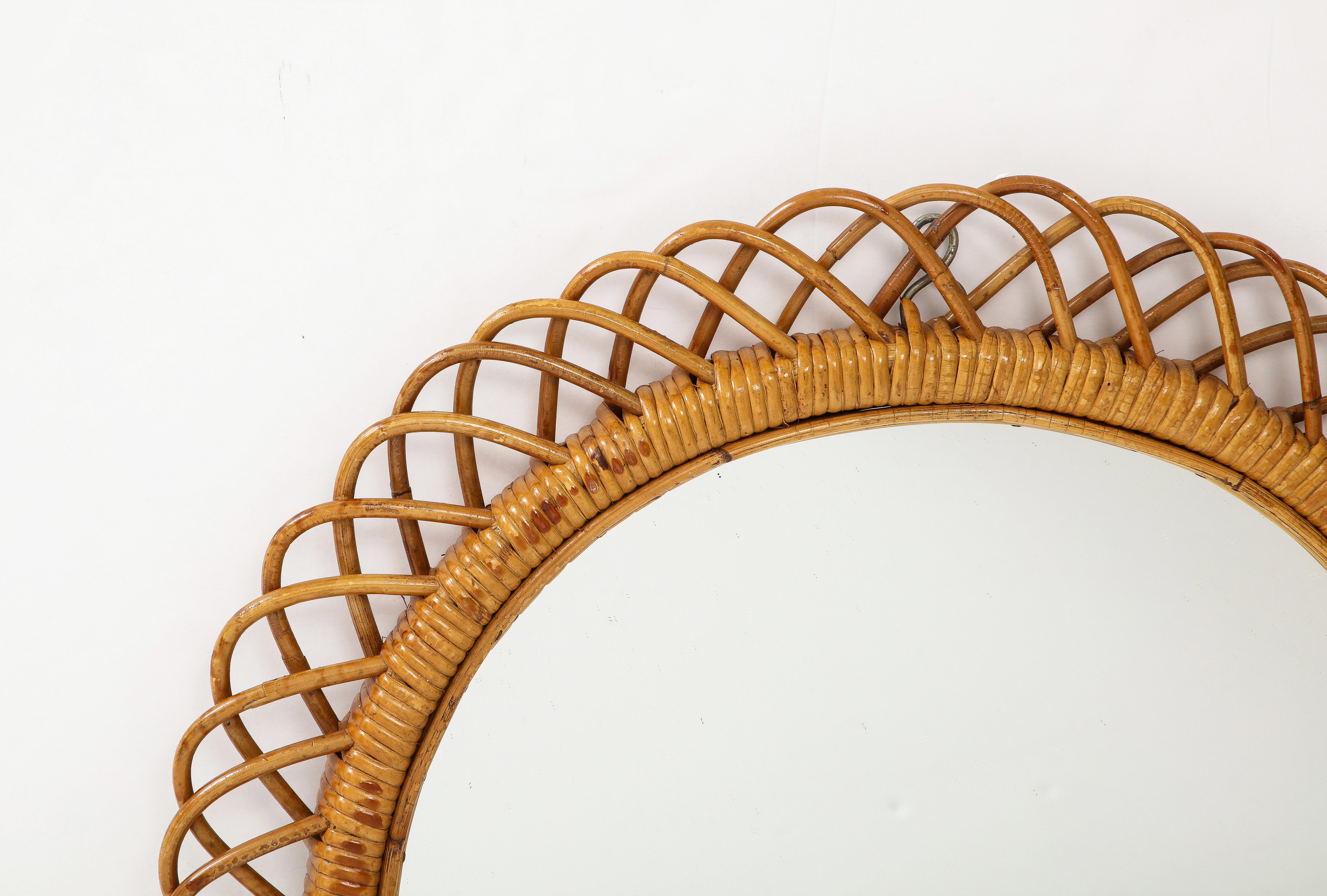 Mid-20th Century Franco Albini for Bonacina Round Bamboo and Rattan Mirrors, Italy, 1950s For Sale