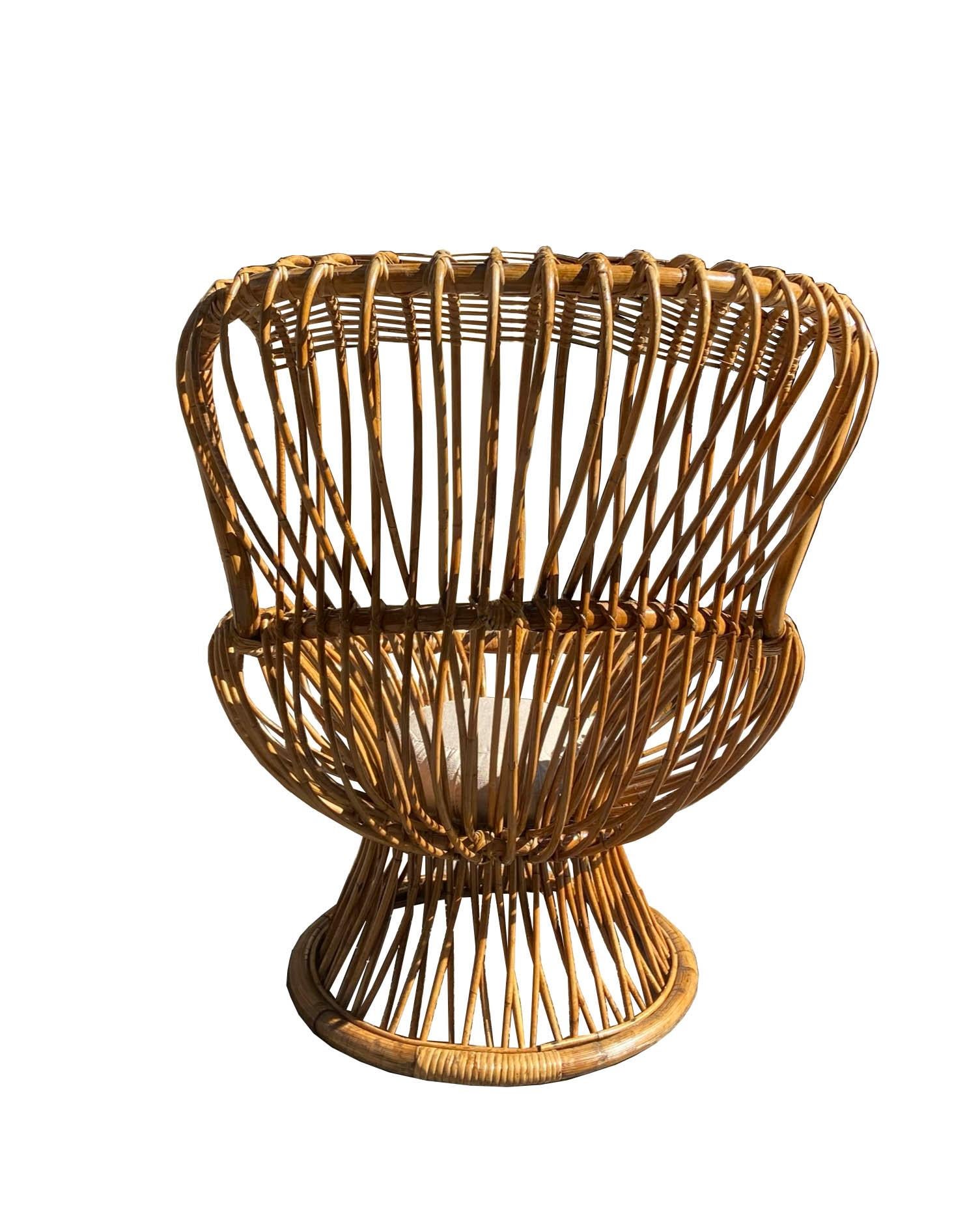 Bamboo Franco Albini for Bonacina Set Margherita Chair and Ottoman, Italy, 1950s For Sale