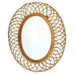 Franco Albini for Bonacina Sunburst Bamboo and Rattan Mirror