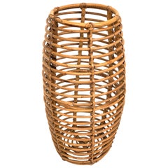 Vintage Franco Albini for Bonacina Umbrella Stand or Basket in Bamboo Curved Italy 1950s