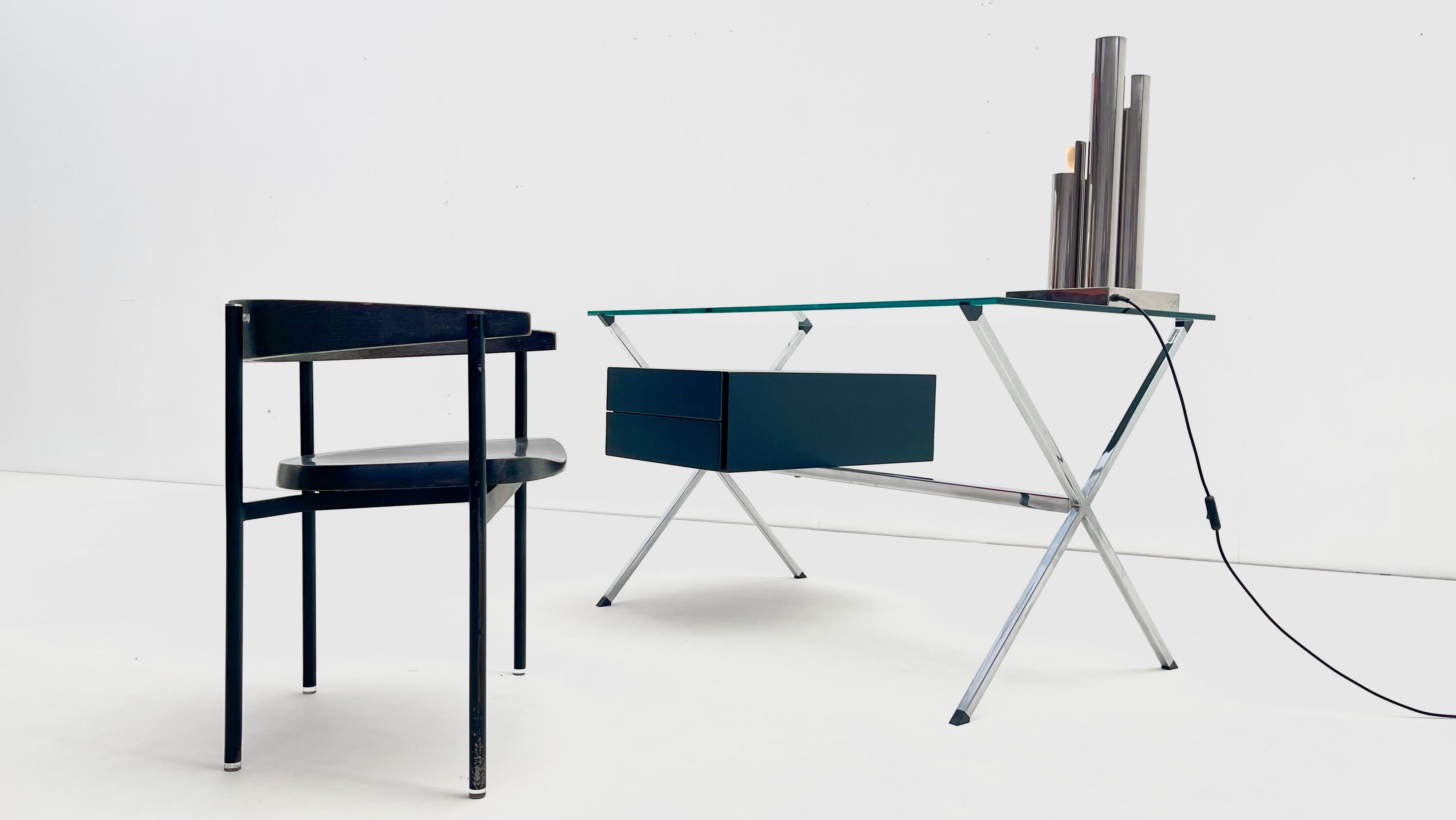Franco Albini per Knoll - Scrivania in vetro cromato e legno nero In condizioni buone in vendita a Brussels, BE
