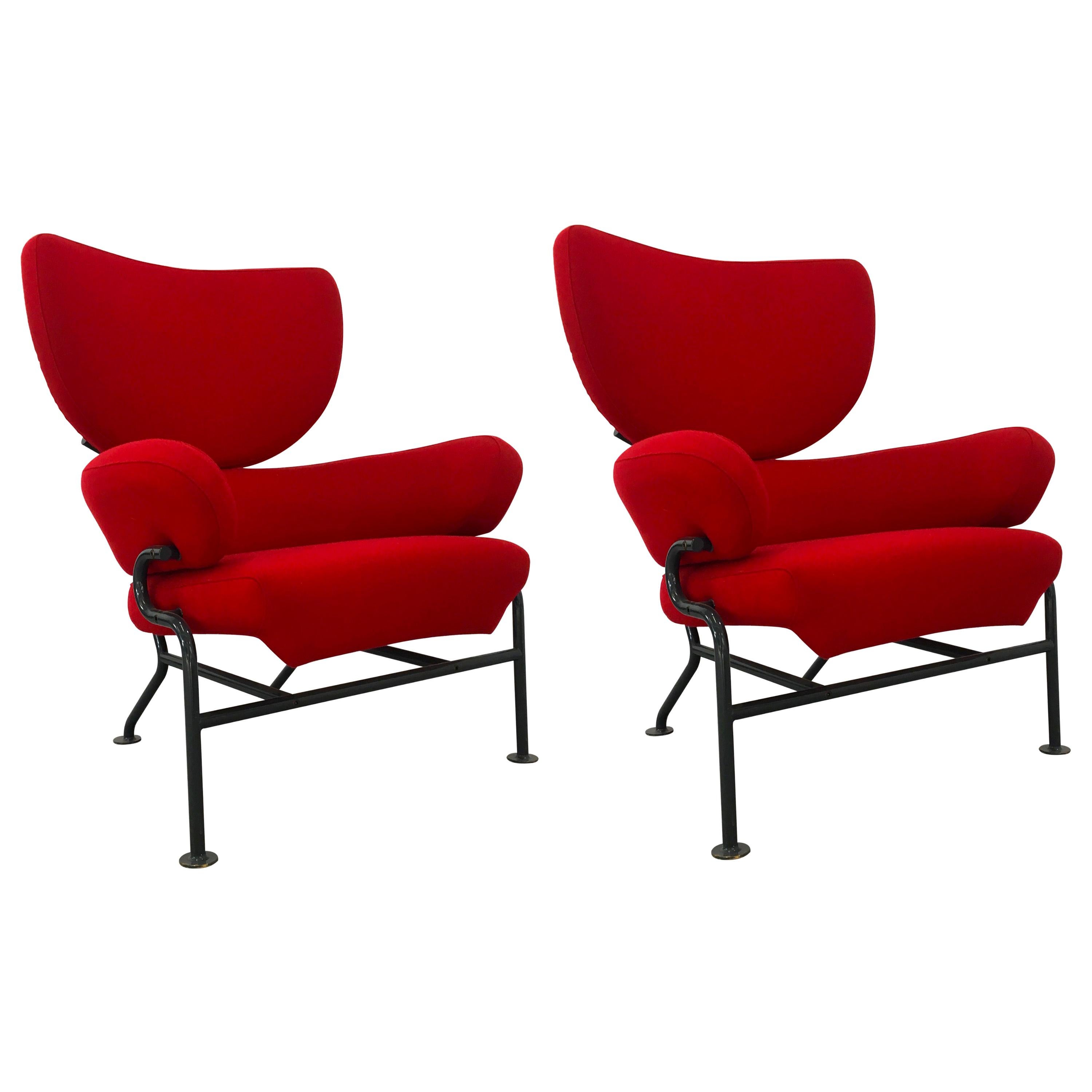 A pair of rare and icononic 'Tre Pezzi' lounge chairs designed by Franco Albini for Poggi Pavia edition, Italy, 1964-1970. 