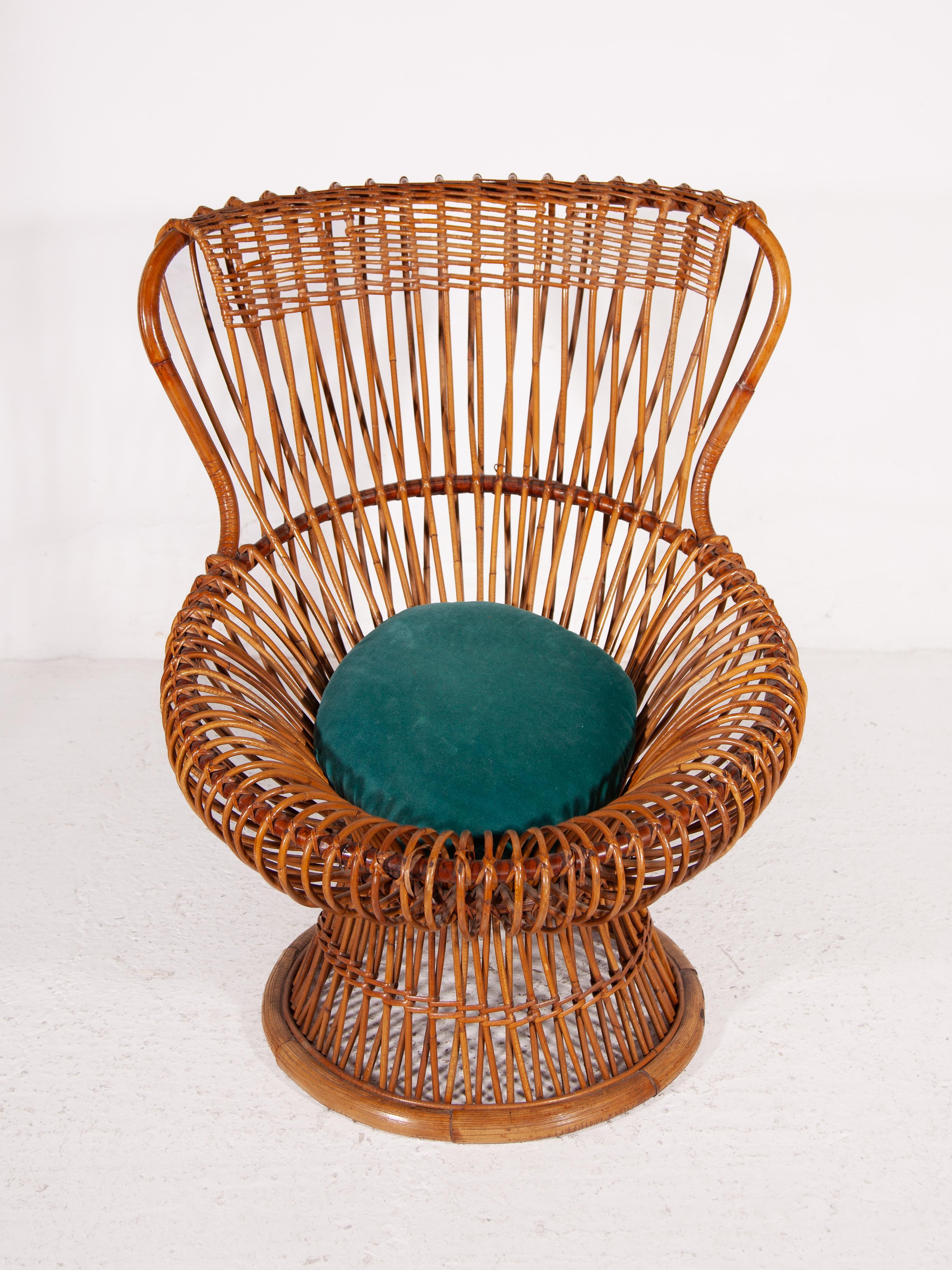 Original in gutem Zustand Iconic Rattan Fifties Chair entworfen von Franco Albini für Vittorio Bonacina, Italien.