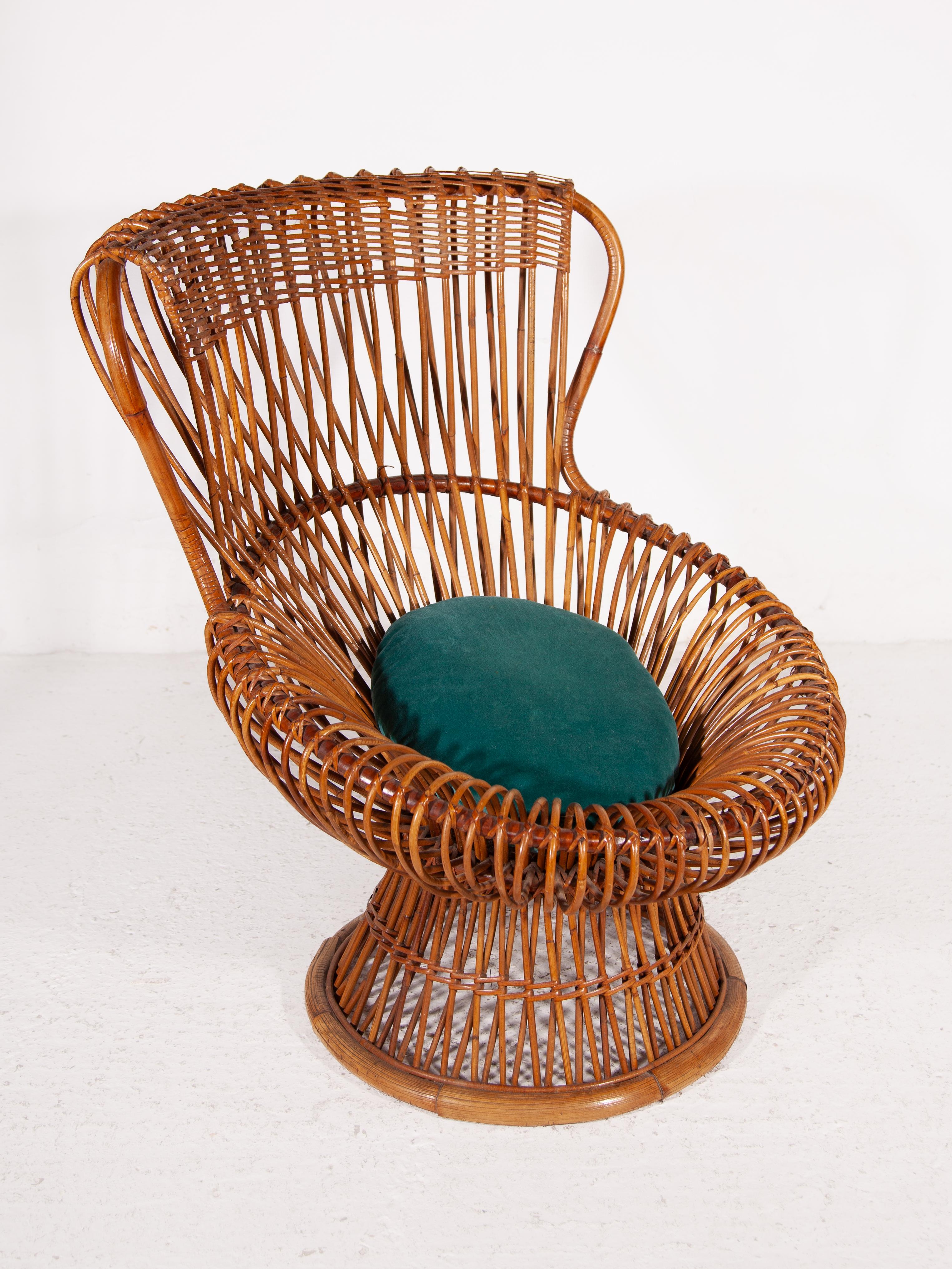 Franco Albini für Vittorio Bonacina, Rattan-Loungesessel, Modell „Margherita“ (Moderne der Mitte des Jahrhunderts) im Angebot