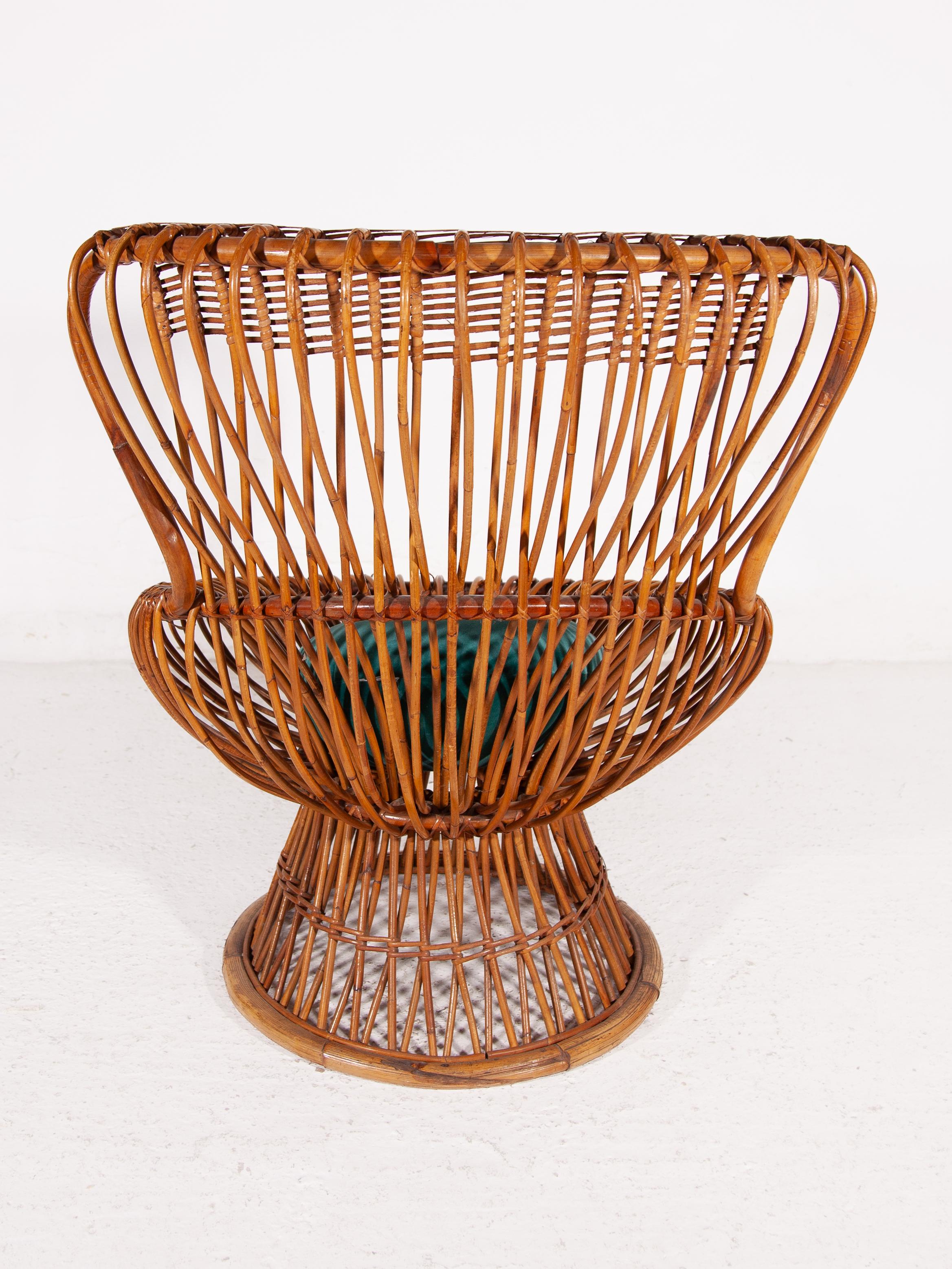 Franco Albini für Vittorio Bonacina, Rattan-Loungesessel, Modell „Margherita“ (Handgefertigt) im Angebot