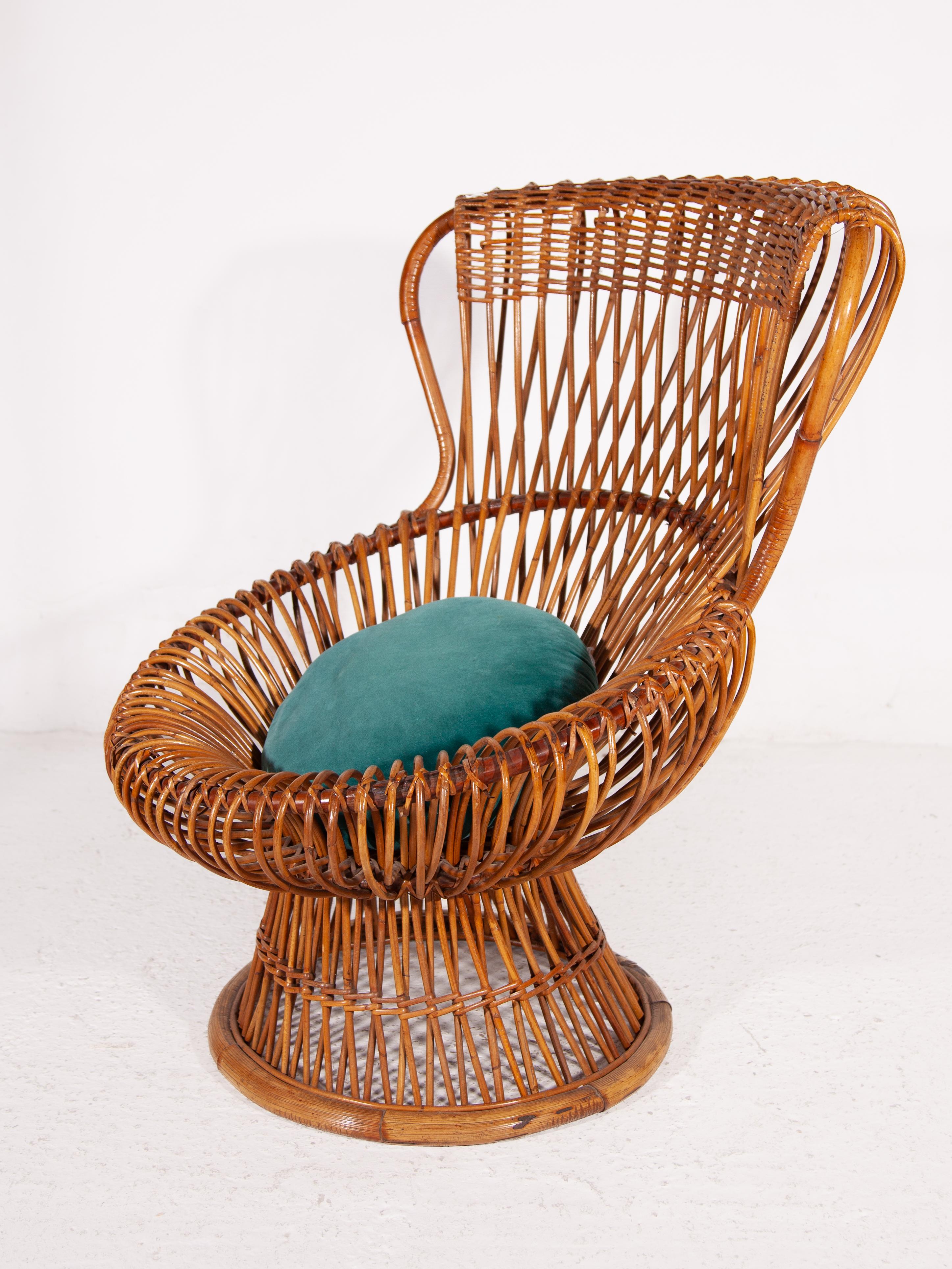 Franco Albini für Vittorio Bonacina, Rattan-Loungesessel, Modell „Margherita“ (Mitte des 20. Jahrhunderts) im Angebot