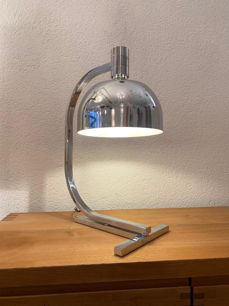 Vintage chrome table lamp with adjustable shade by Franco Albini, Franco Helg and Antonio Piva produced by Sirrah, Italy ca. 1969 
Very good condition. From the AM/AS series, a lot of different model have been made, floor lamp, wall lamp, ceiling