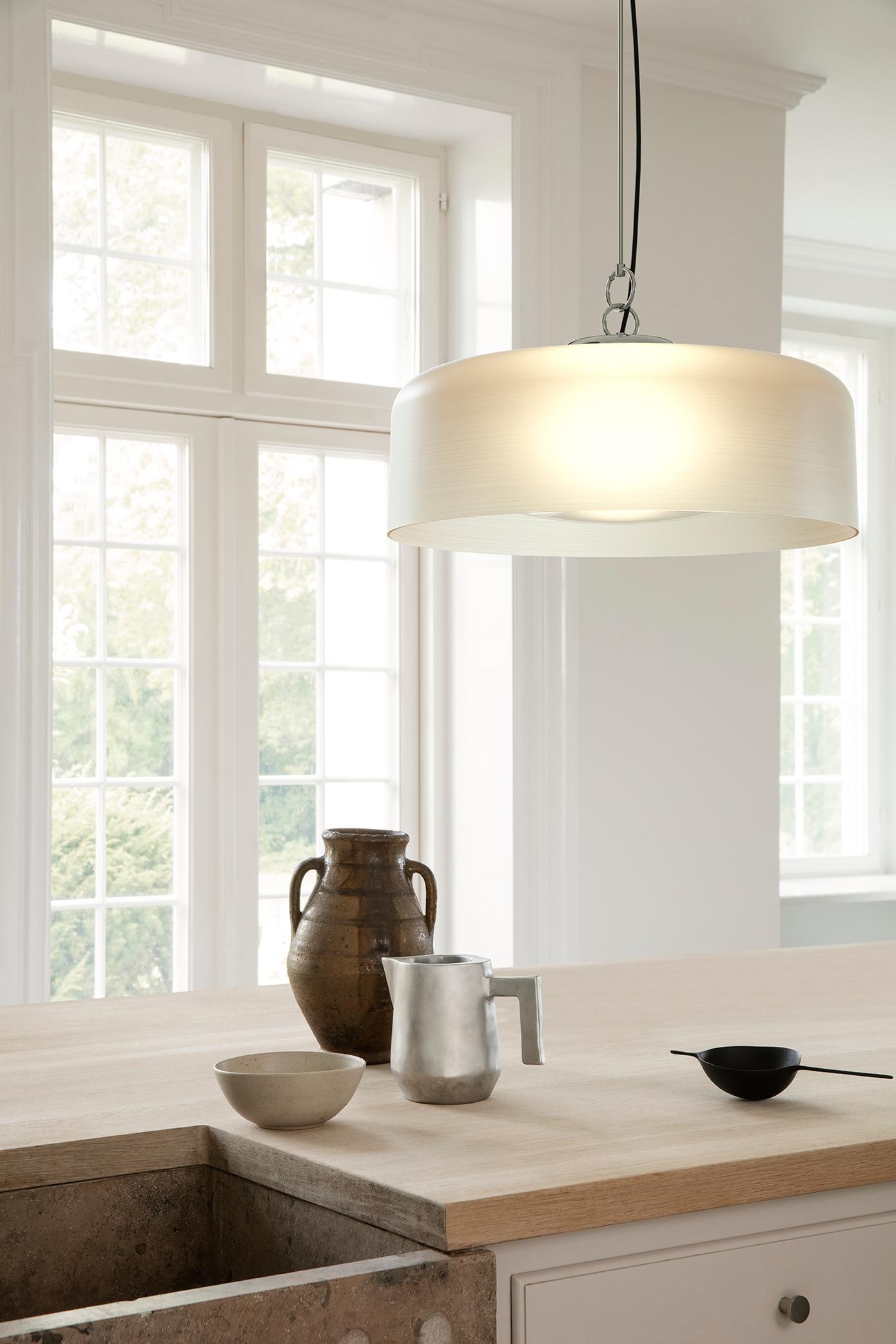 Plastic Franco Albini & Franca Helg 'Model 2050' Suspension Lamp in Pearl for Astep  For Sale
