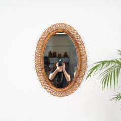 Franco Albini French Riviera Large Oval Mirror in Rattan and Wicker, Italy 1960s