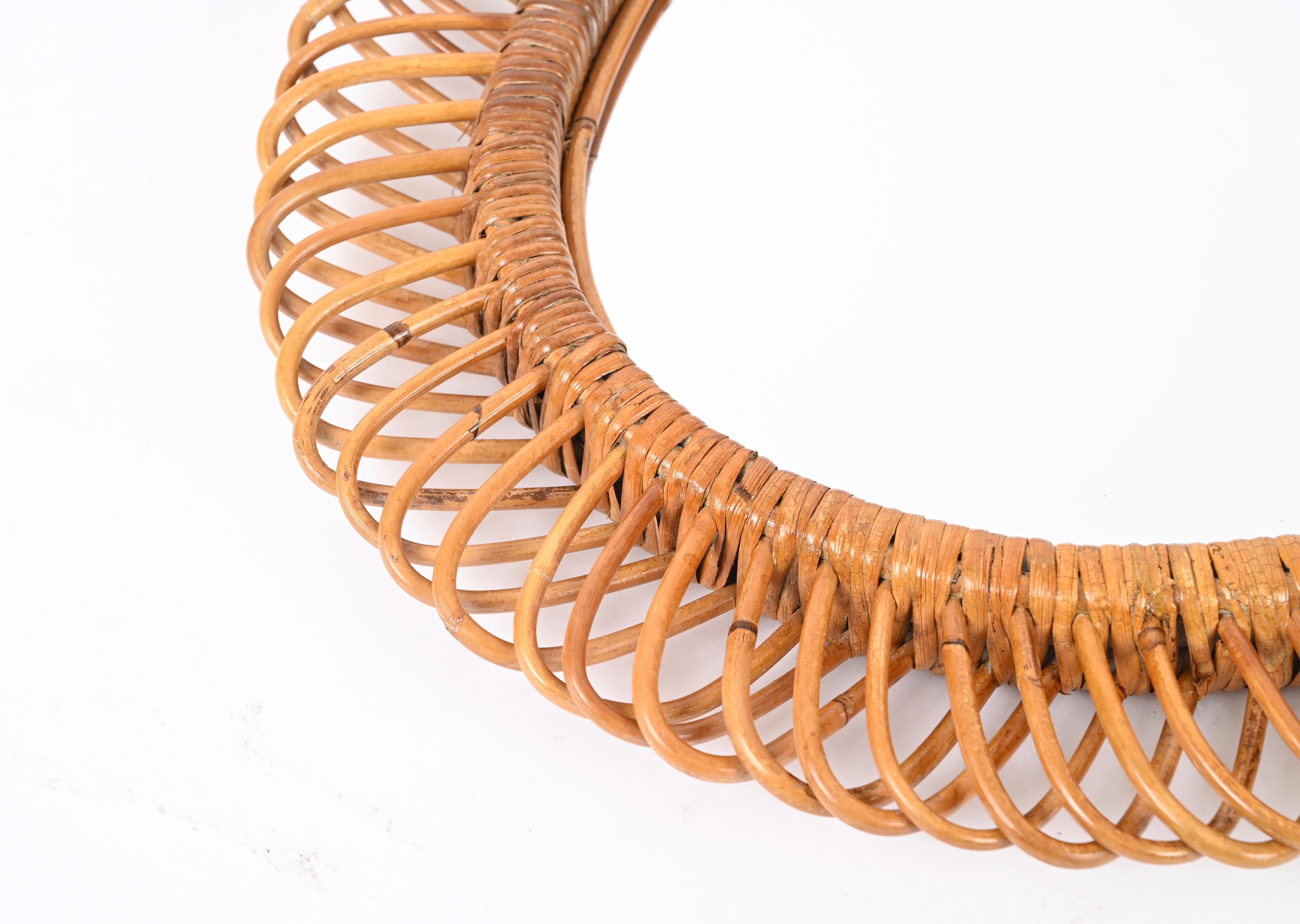 Hand-Woven Franco Albini French Riviera Large Oval Mirror in Rattan and Wicker, Italy 1960s For Sale