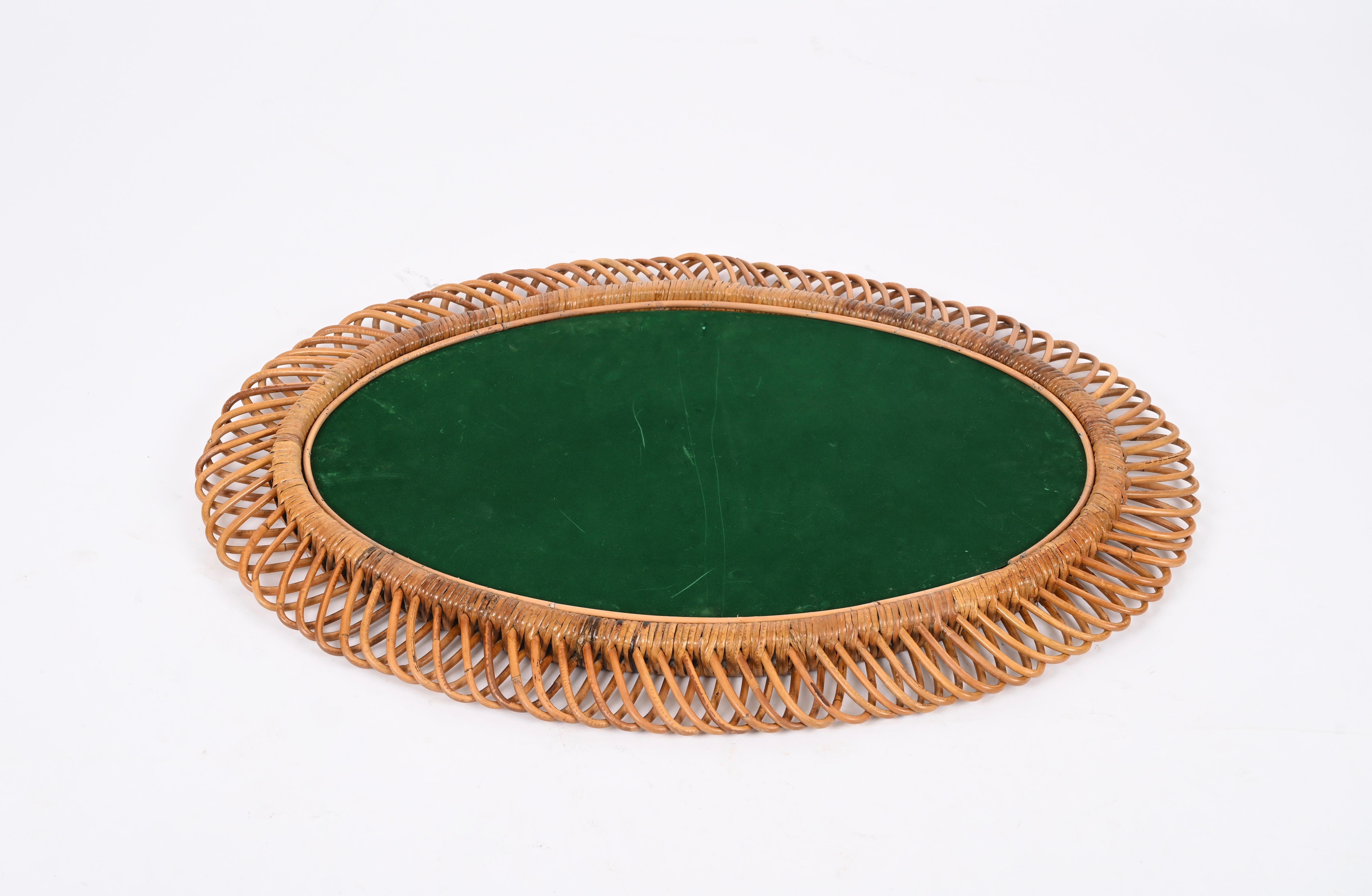 Mid-20th Century Franco Albini French Riviera Large Oval Mirror in Rattan and Wicker, Italy 1960s For Sale