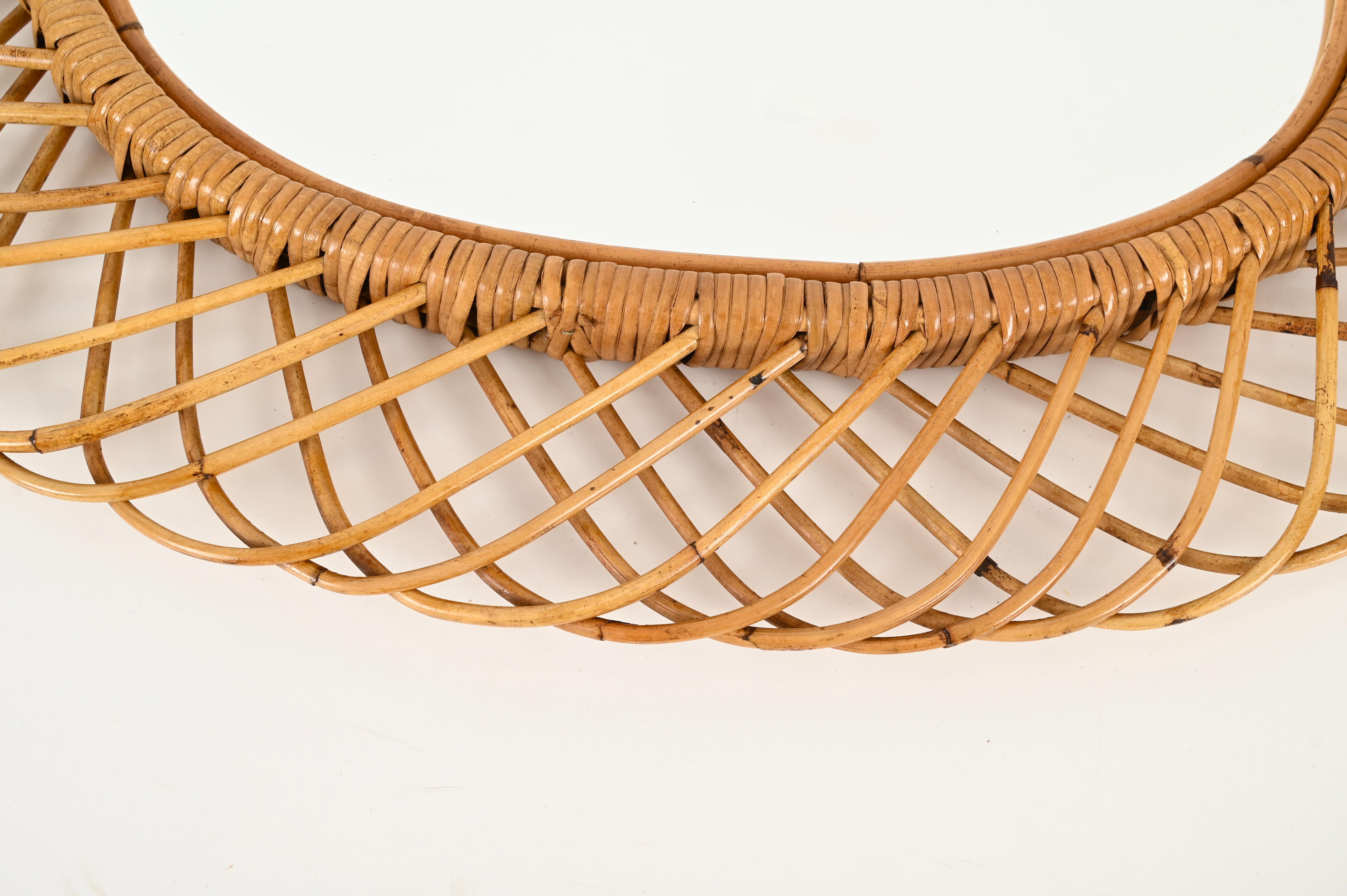 Franco Albini French Riviera Rattan and Bamboo Oval Mirror, Italy 1960s For Sale 3