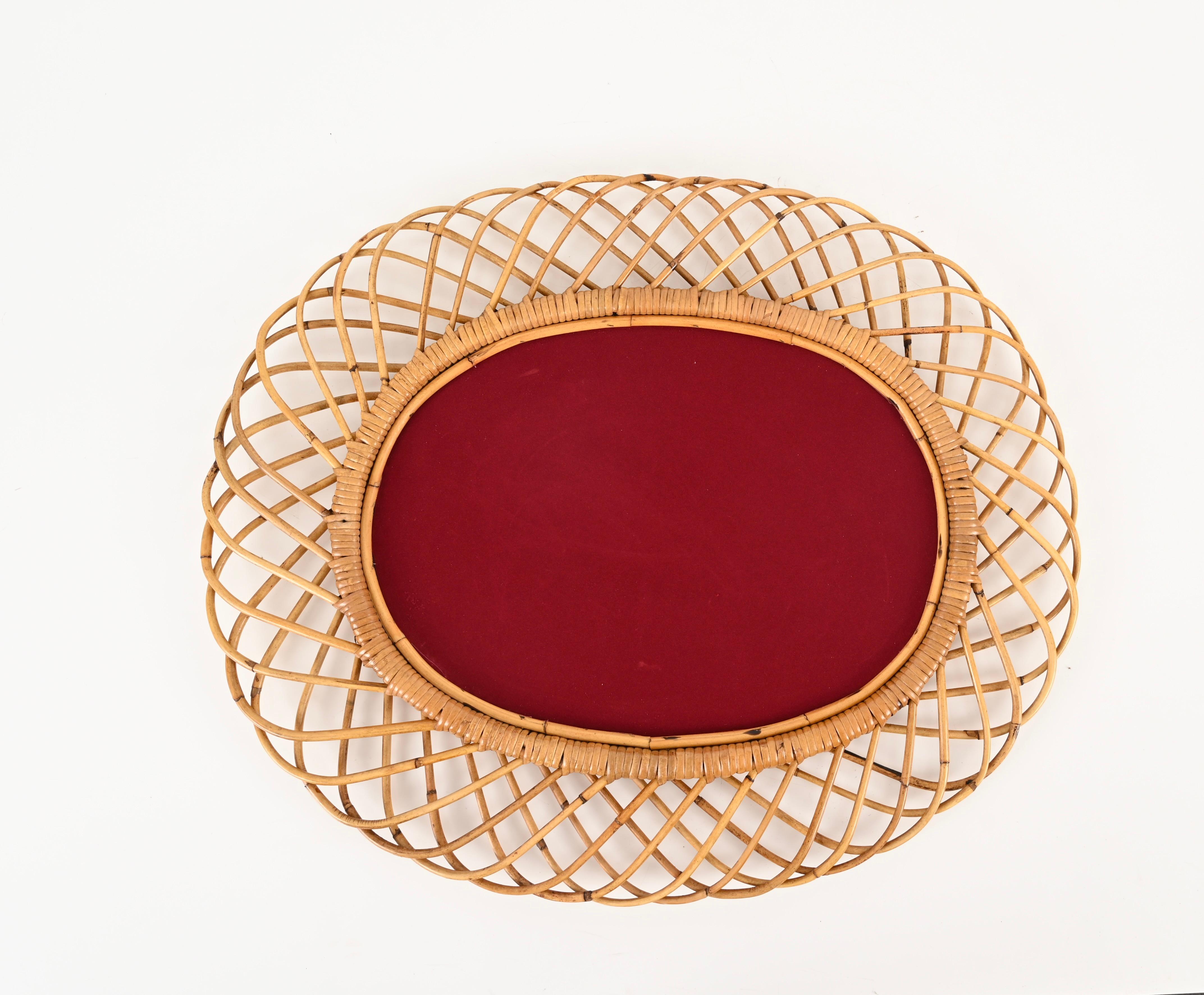 Franco Albini French Riviera Rattan and Bamboo Oval Mirror, Italy 1960s In Good Condition For Sale In Roma, IT