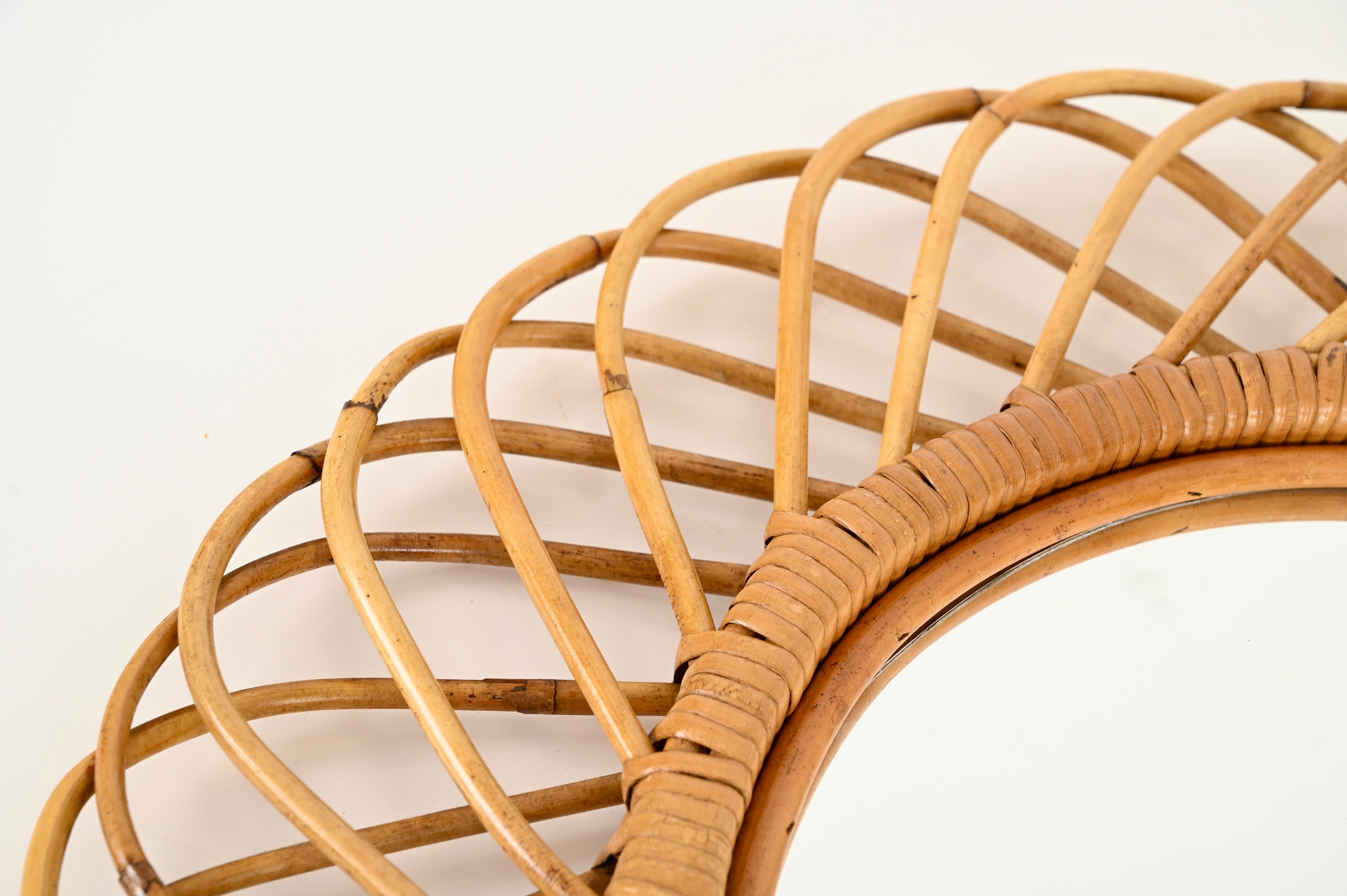 Franco Albini French Riviera Rattan and Bamboo Oval Mirror, Italy 1960s For Sale 2
