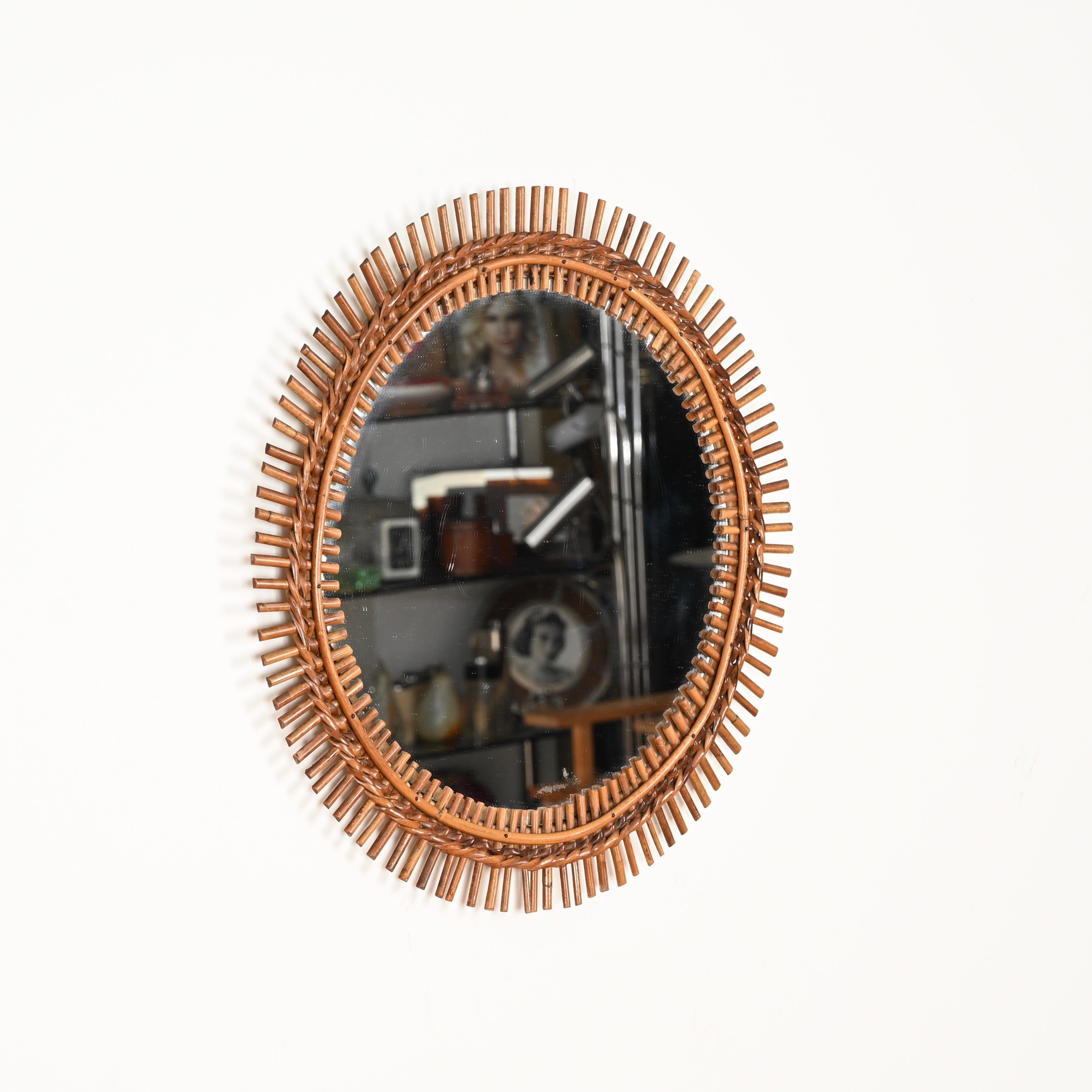 Franco Albini Miroir rond de la Côte d'Azur en bambou, rotin et osier, Italie, années 1960 en vente 2