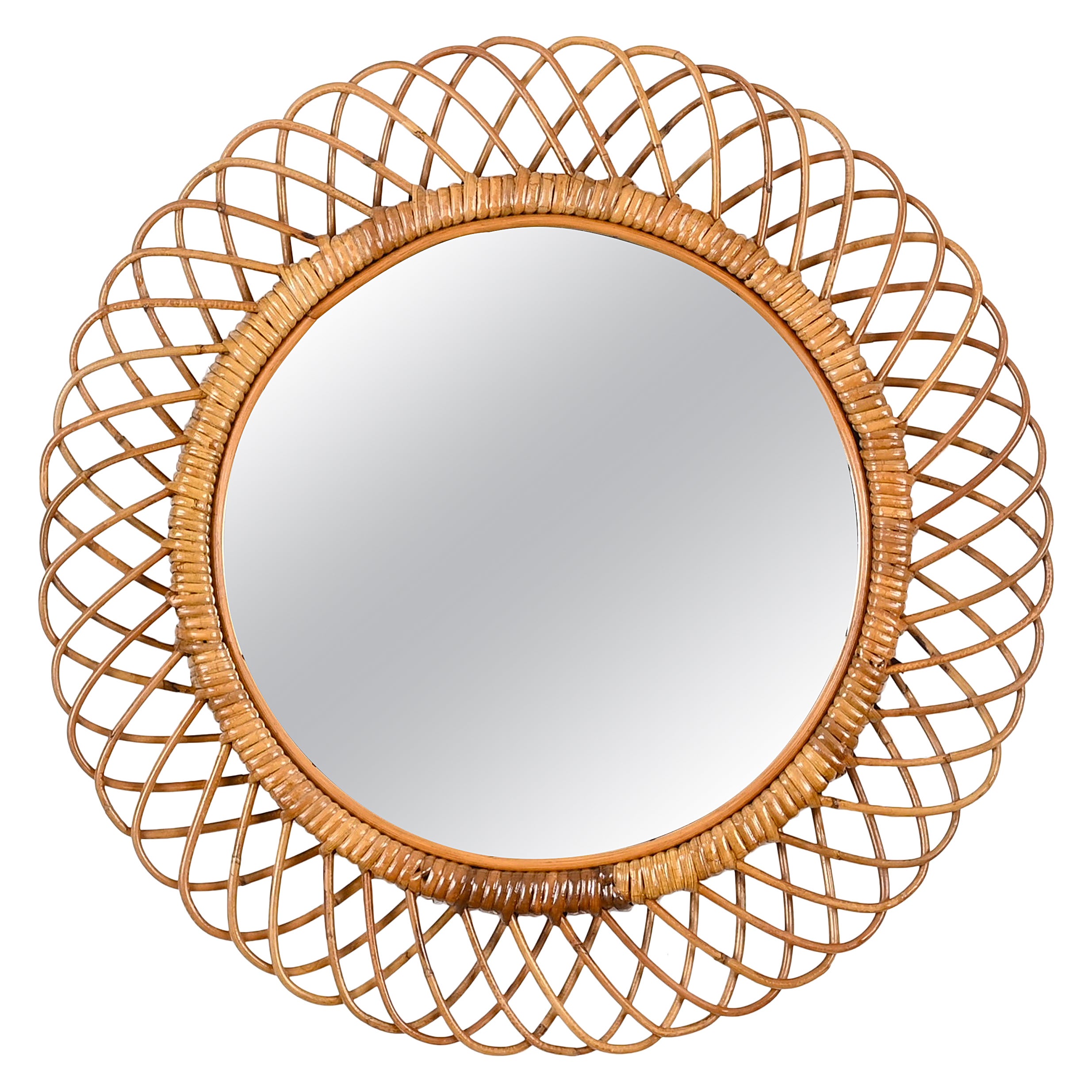 Franco Albini Miroir rond de la Côte d'Azur en rotin et osier, Italie, années 1960 en vente