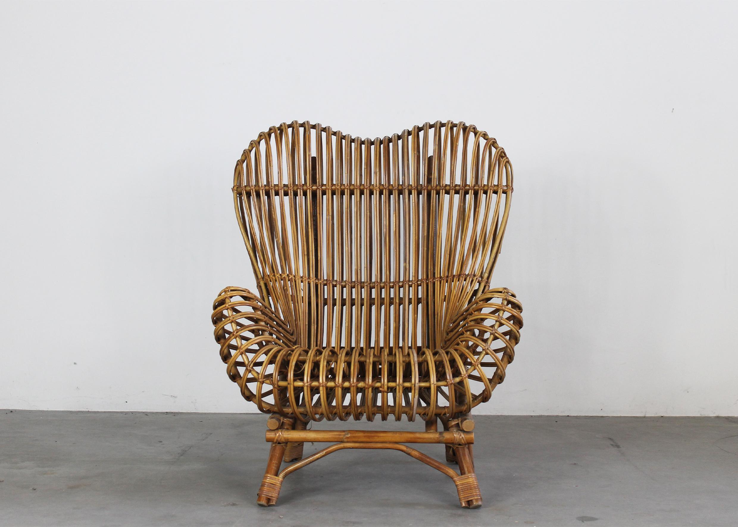 Mid-Century moderno Franco Albini Poltrona Gala in giunco e canna di rattan di Bonacina 1951