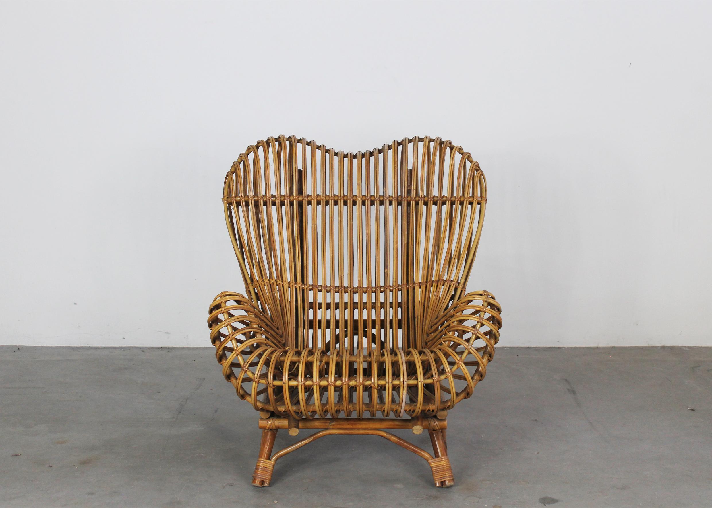 Italiano Franco Albini Poltrona Gala in giunco e canna di rattan di Bonacina 1951