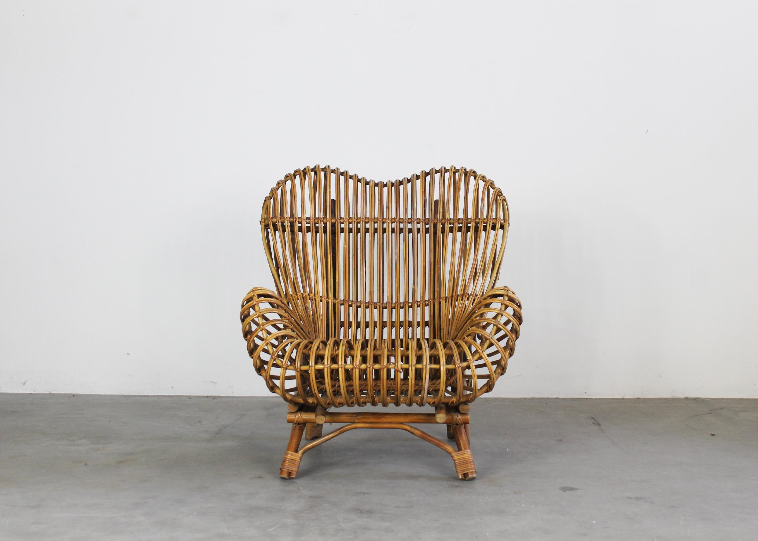 Tessuto a mano Franco Albini Poltrona Gala in giunco e canna di rattan di Bonacina 1951