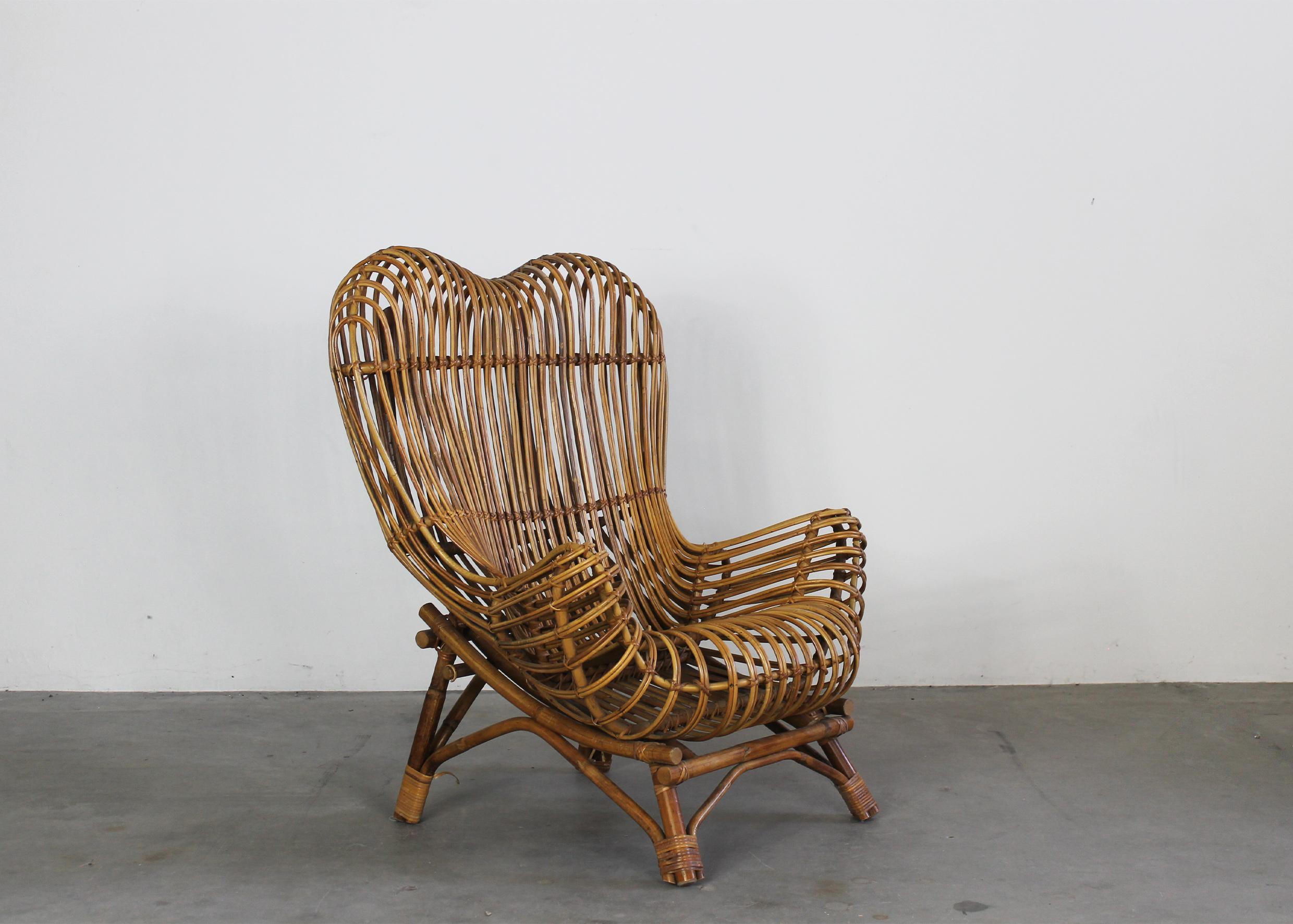 Metà XX secolo Franco Albini Poltrona Gala in giunco e canna di rattan di Bonacina 1951