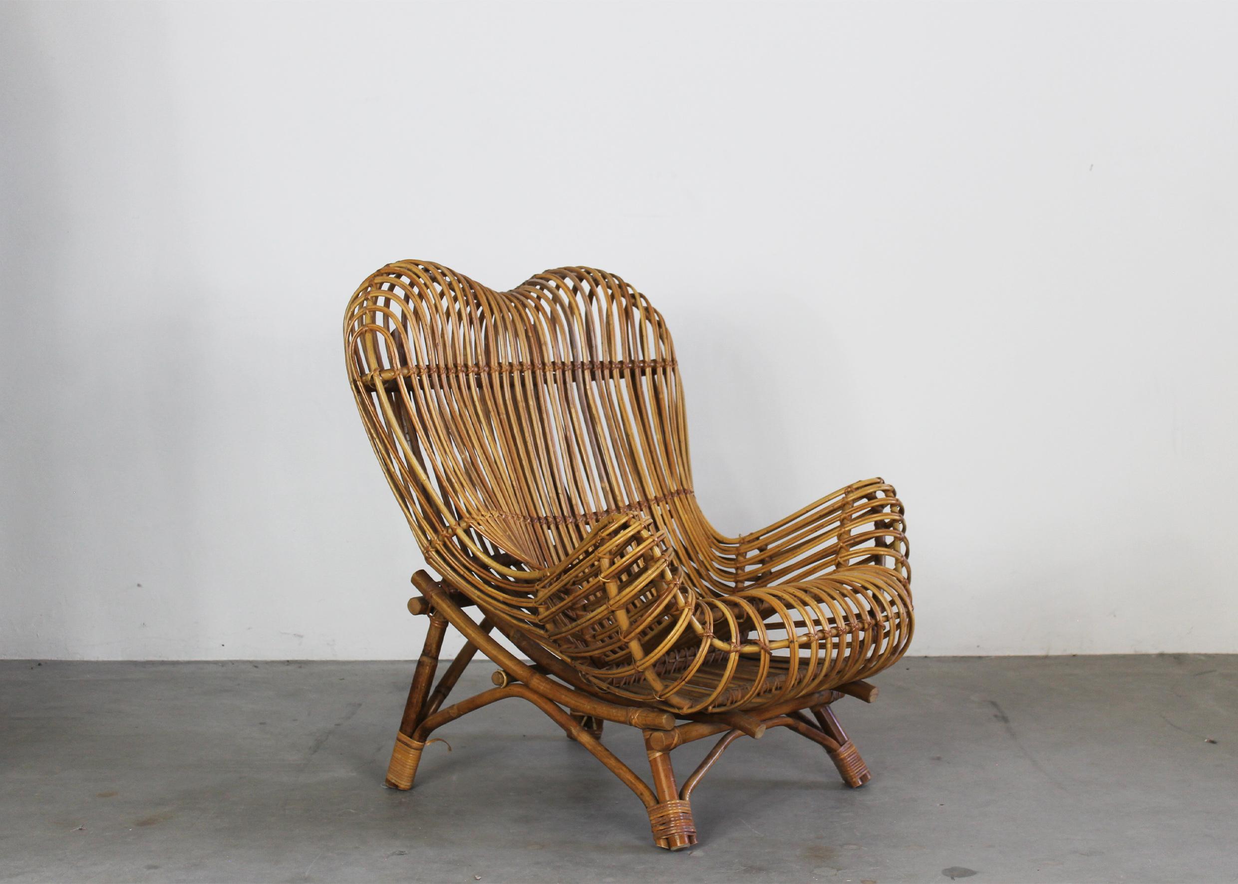 Franco Albini Poltrona Gala in giunco e canna di rattan di Bonacina 1951 1