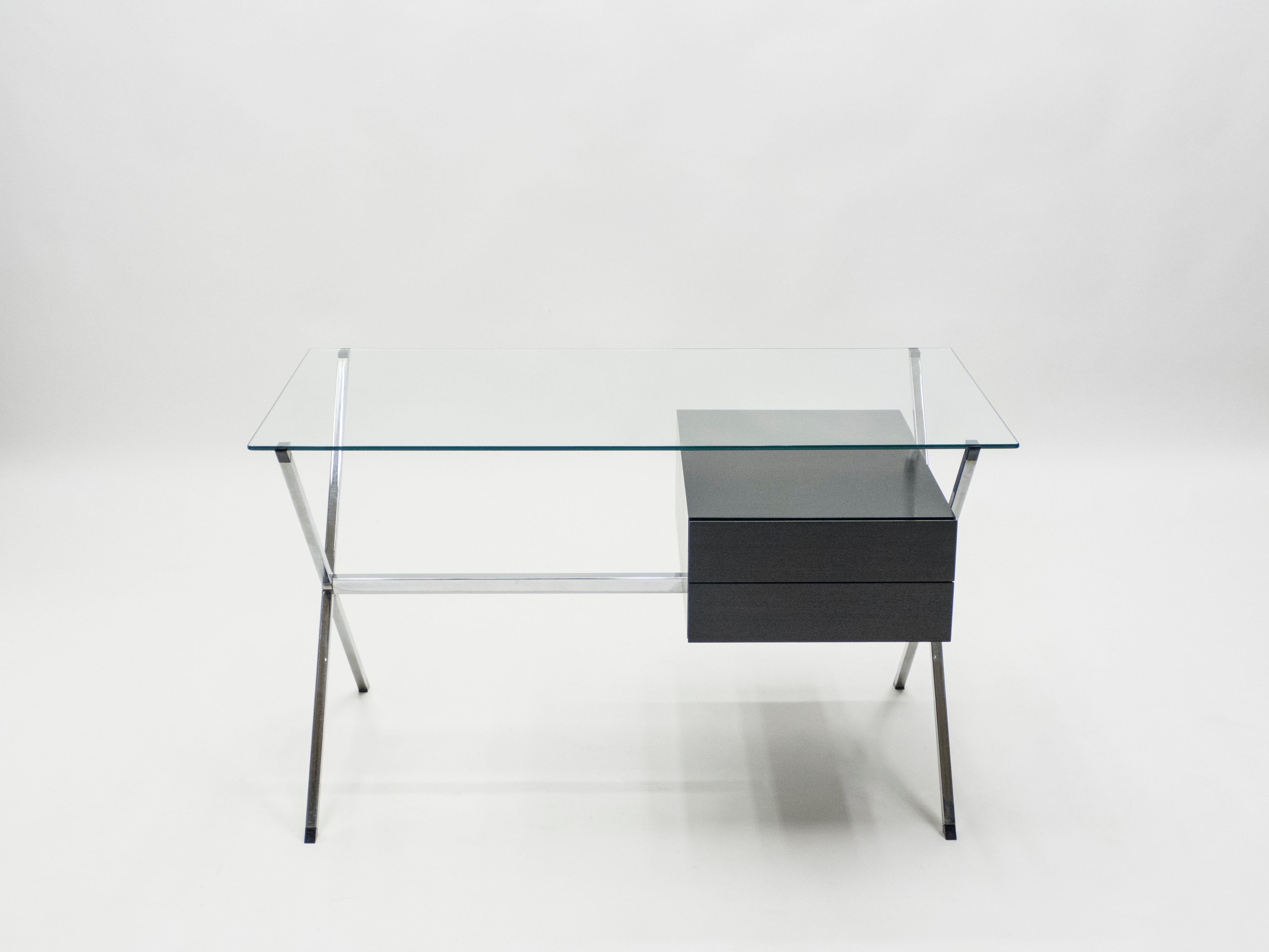 Mid-Century Modern Franco Albini Glass Wood Chrome Desk for Knoll International, 1950