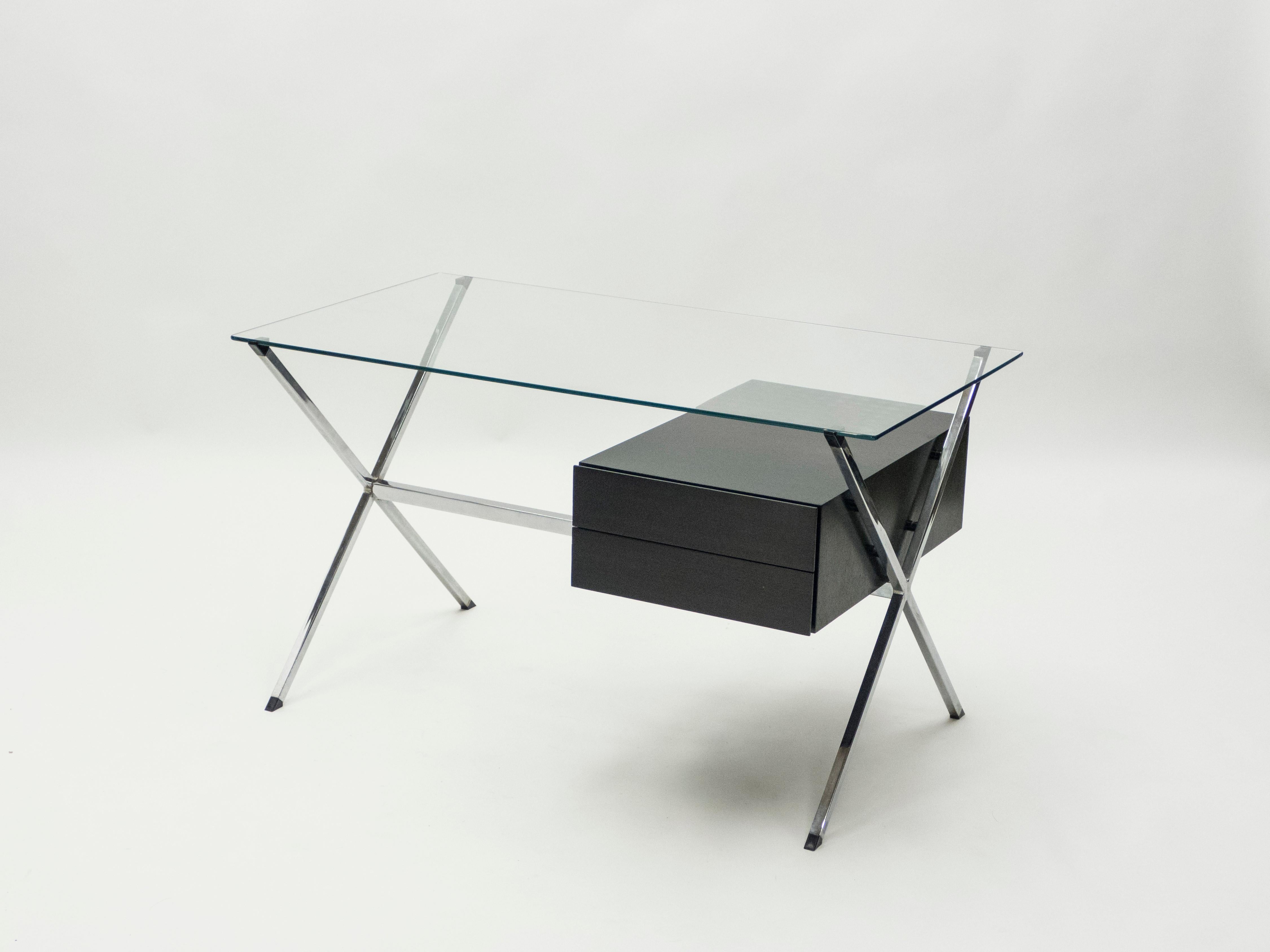 Mid-20th Century Franco Albini Glass Wood Chrome Desk for Knoll International, 1950