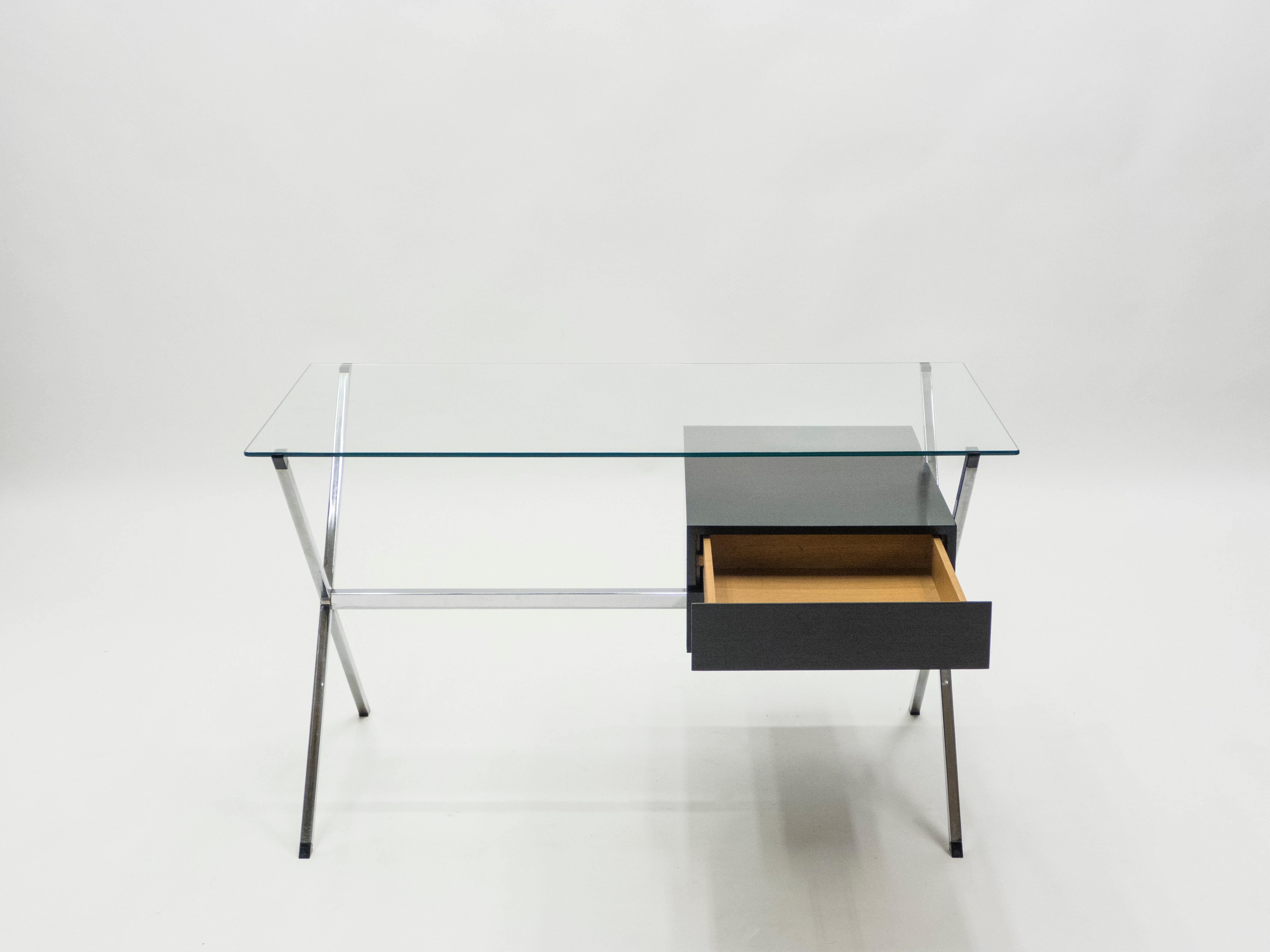 Franco Albini Glass Wood Chrome Desk for Knoll International, 1950 3