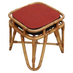 Franco Albini Inspired Bamboo Stool with Reversible Cushion