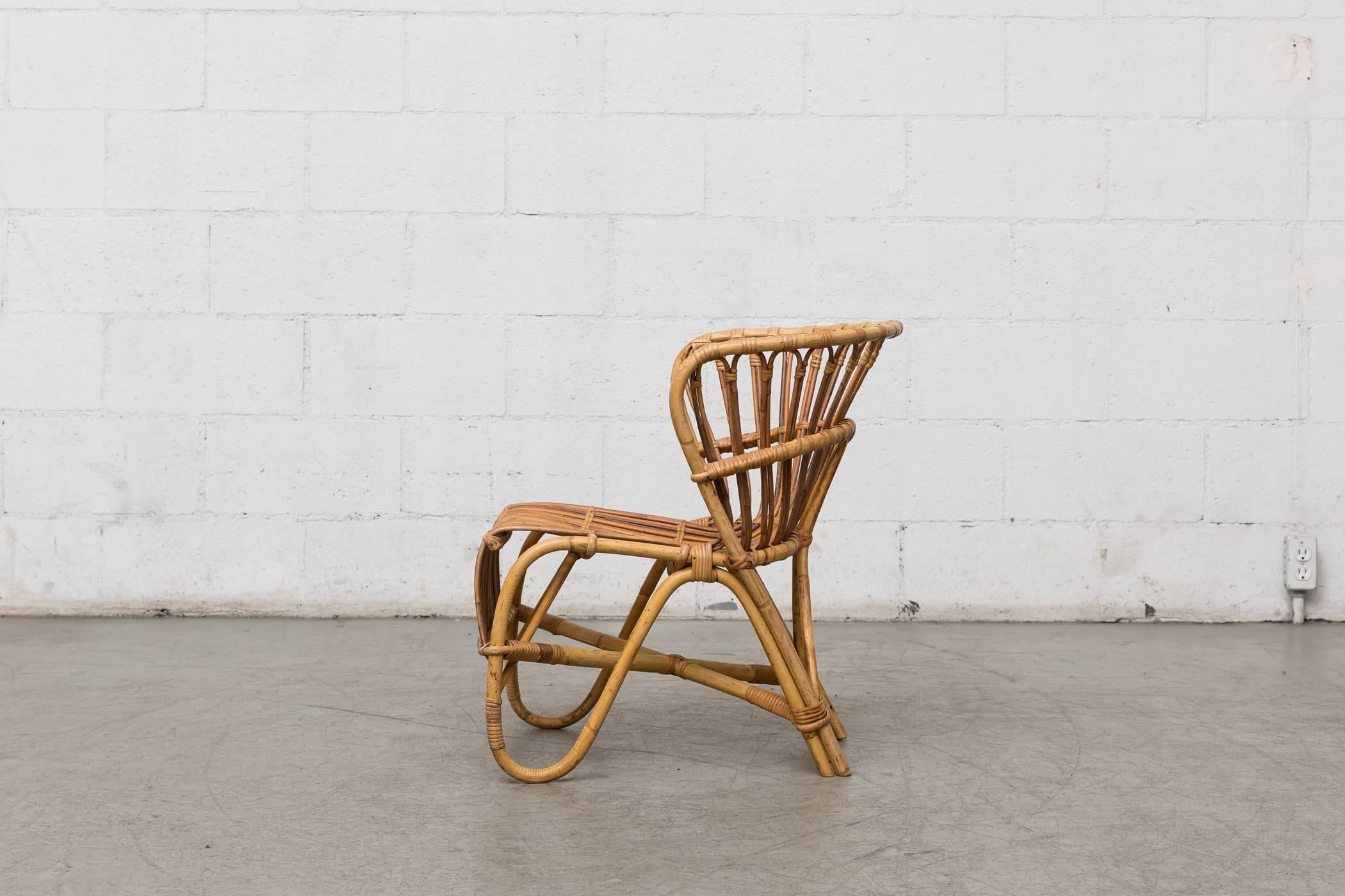 Mid-Century Modern Franco Albini Inspired Low Back Bamboo Armchair